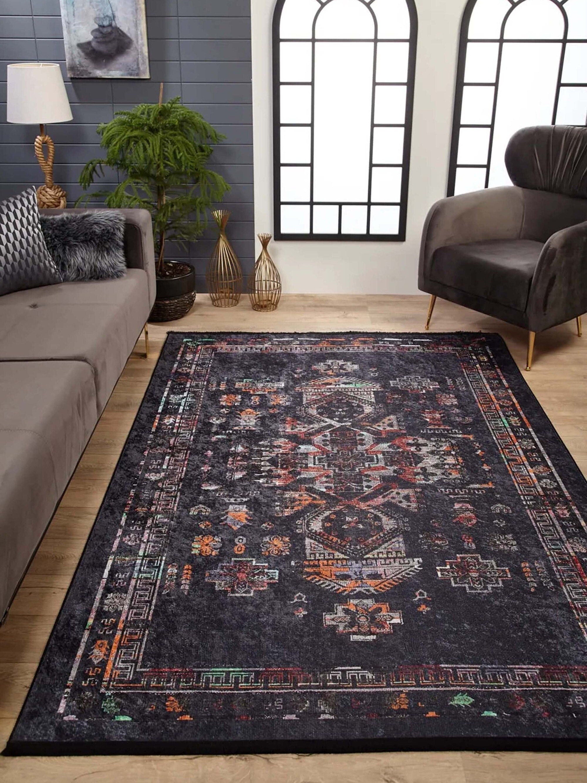 Tiara Turkish Ethnic Black Dark Gray Rug