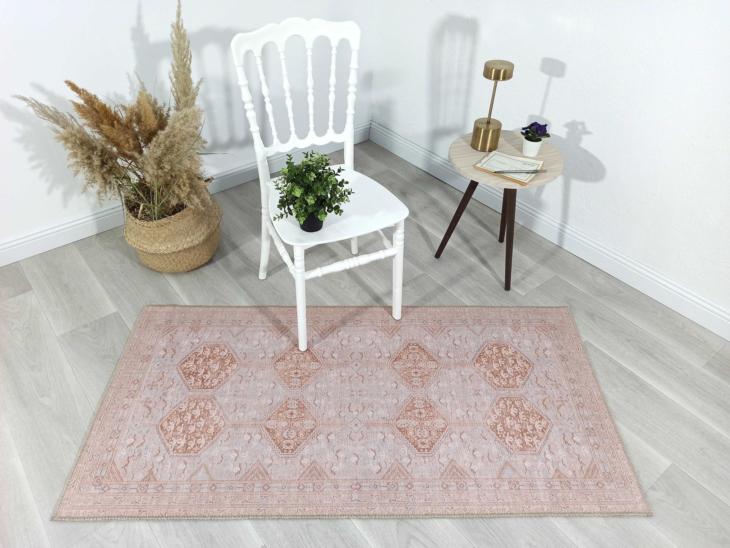 Tiera Rug Vintage Turkish Faded Beige Brown Rug