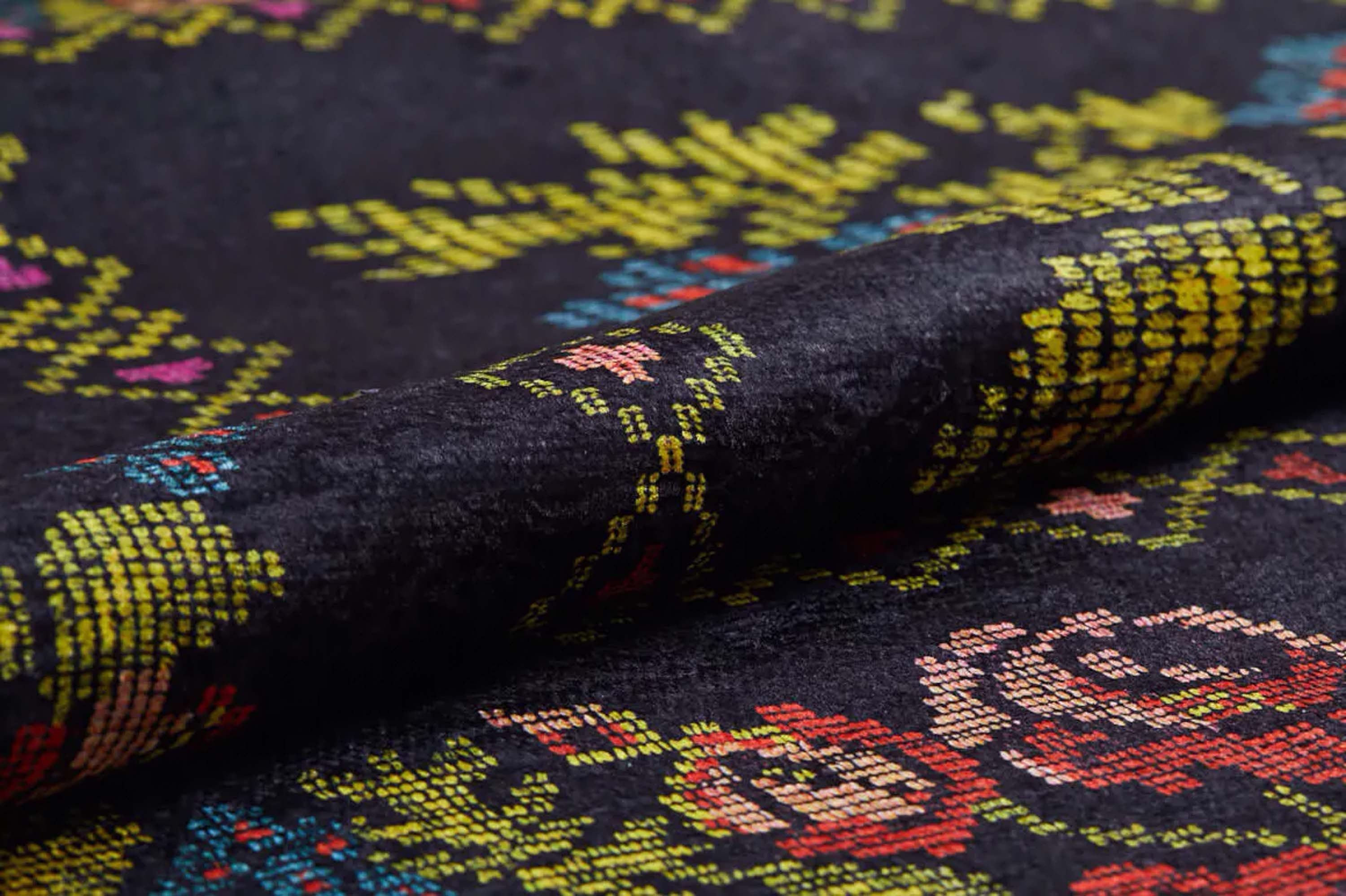 Tupia Rose Black Karabagh Floral Kilim Rug