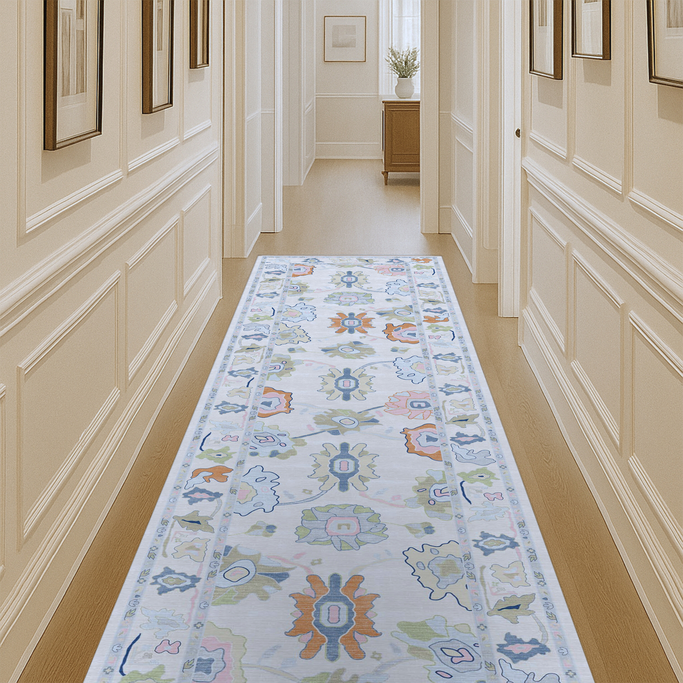 Mary Rose White Pastel Colorful Floral Oushak Rug