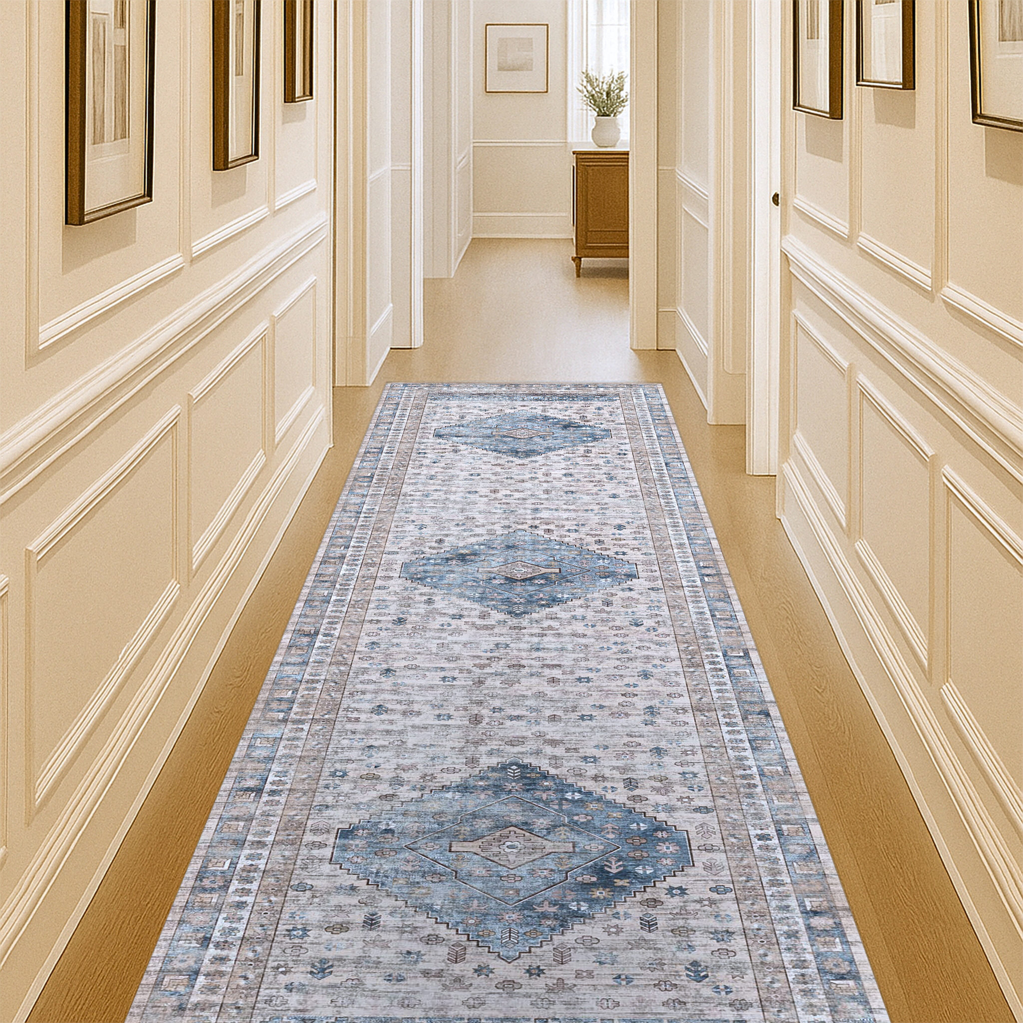 Emerson Navy Cream Modern Distressed Persian Rug