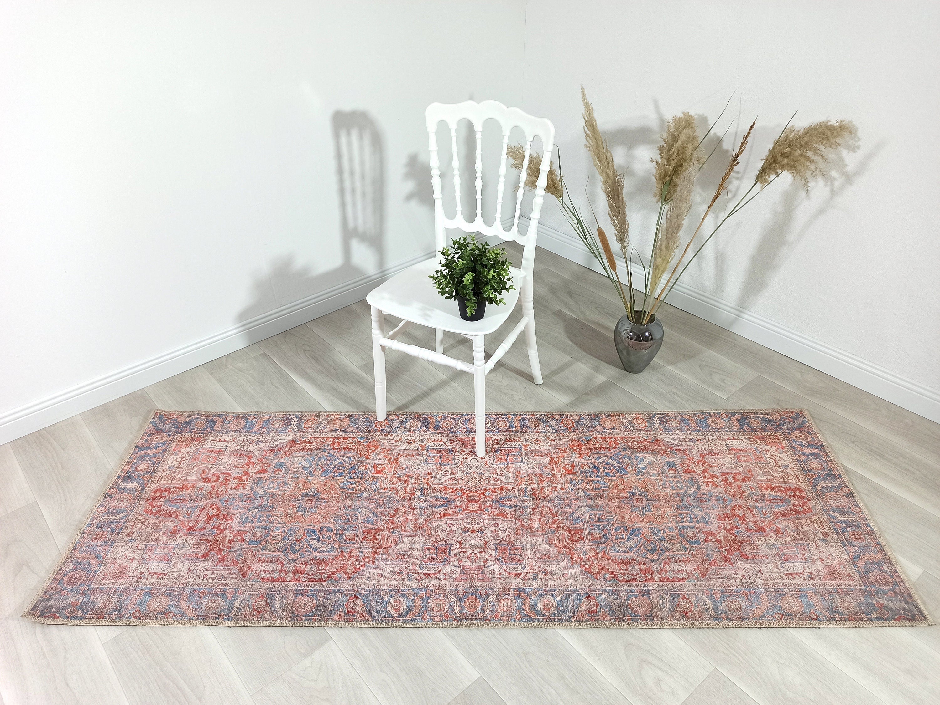 Valvia RugTurkish Terracotta Red Beige Sky Blue Rug