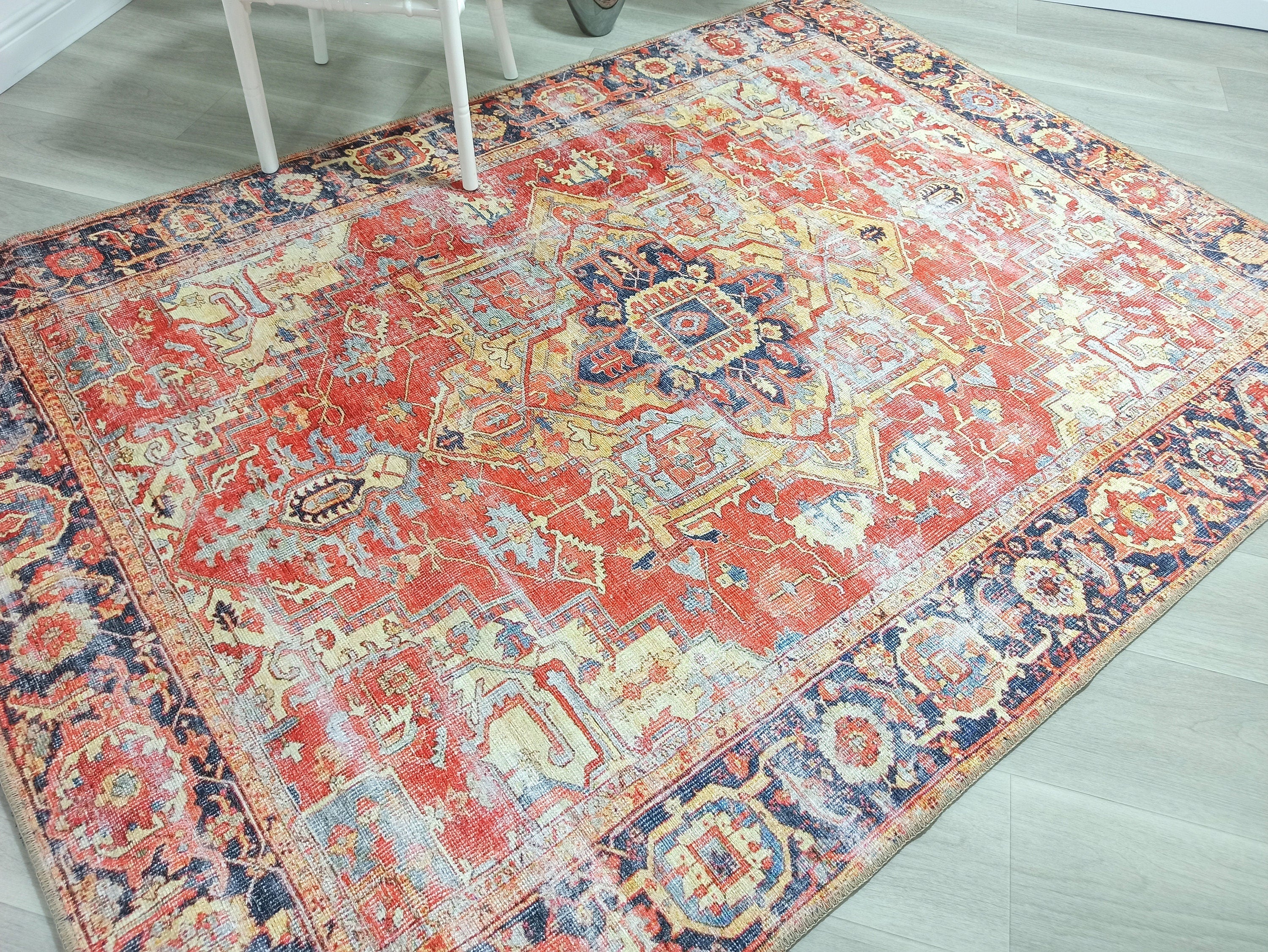 Karine Yellow Burnt Orange Distressed Vintage Persian Rug