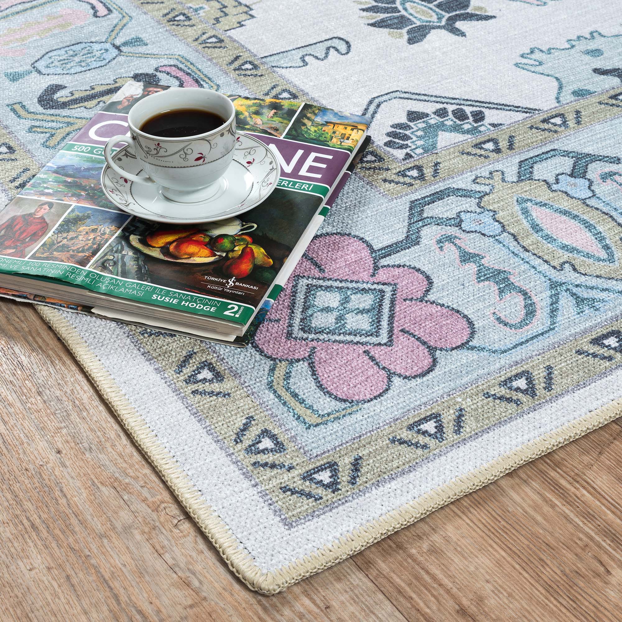 Wafiya Cream Green Modern Oushak Rug