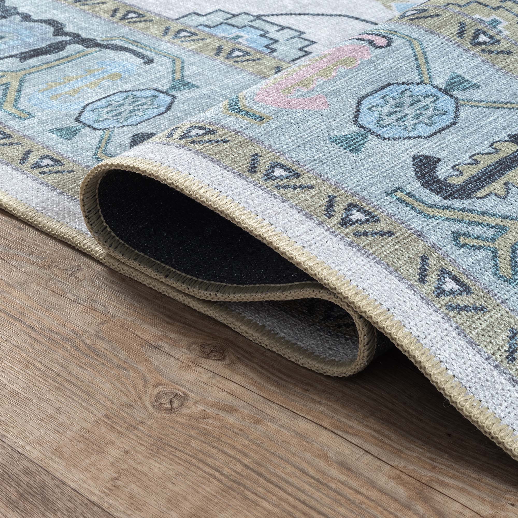 Wafiya Cream Green Modern Oushak Rug