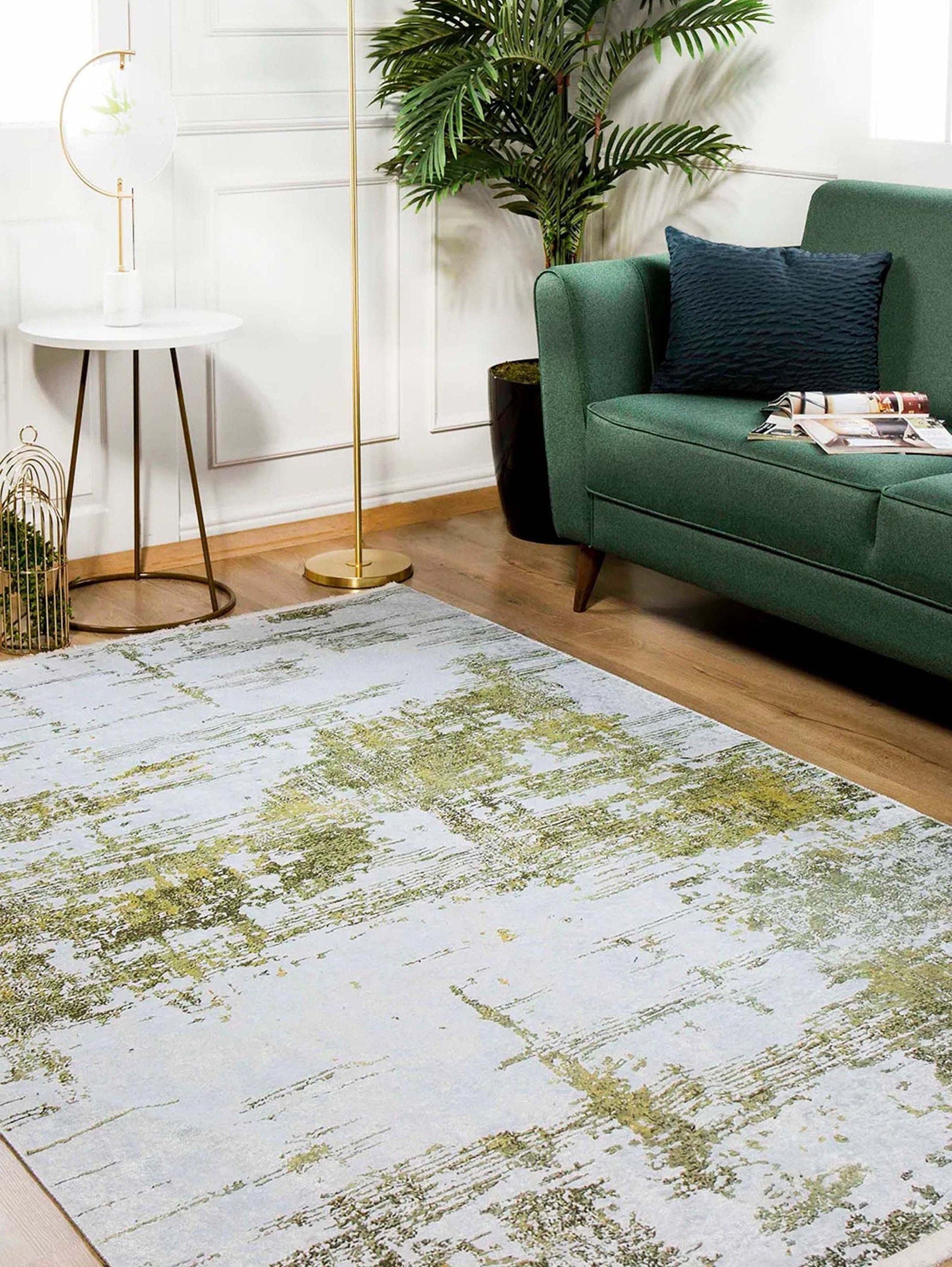 Yara Turkish Distressed Abstract Blush Pink &amp; Green Rug