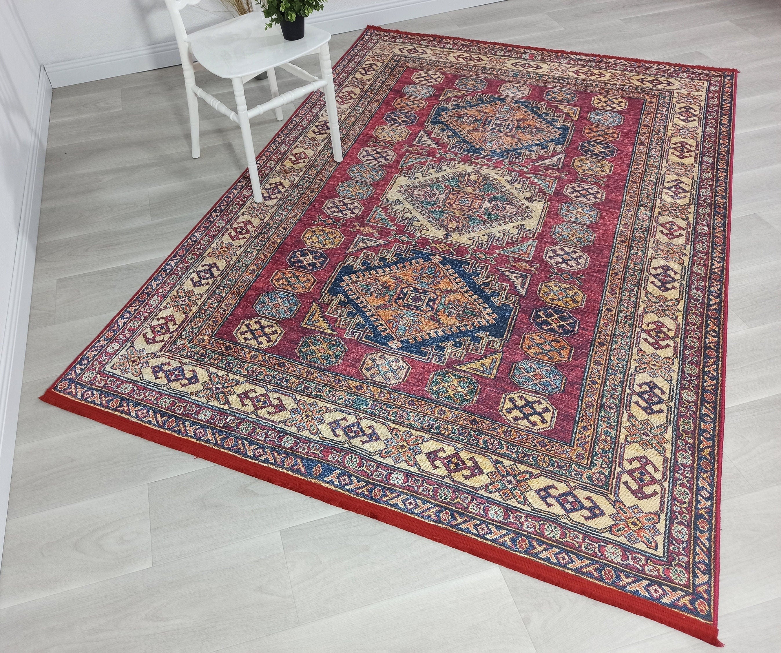 Yaren Turkish Dark Red Burgundy Rug