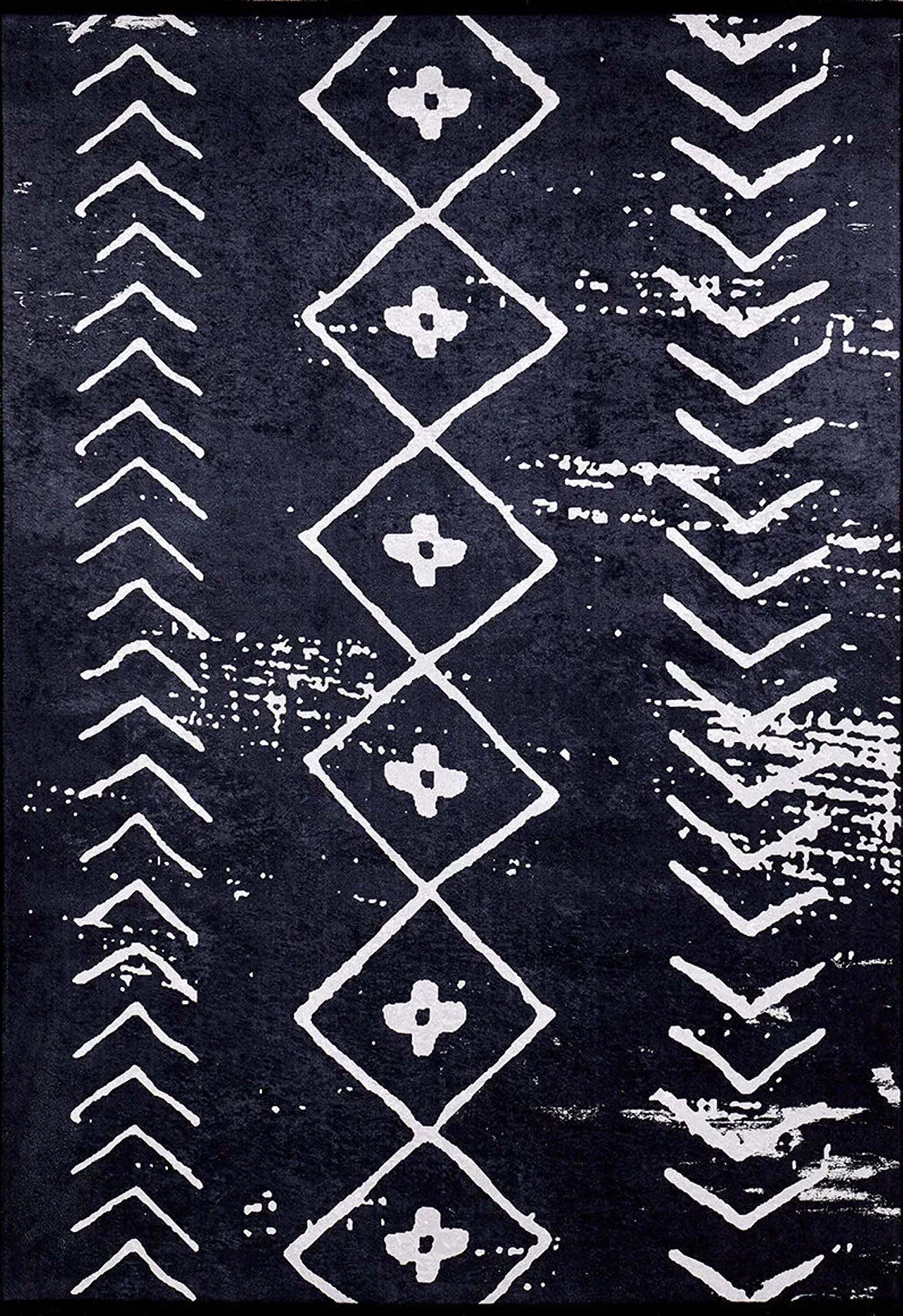 Zagra Moroccan White Black Rug