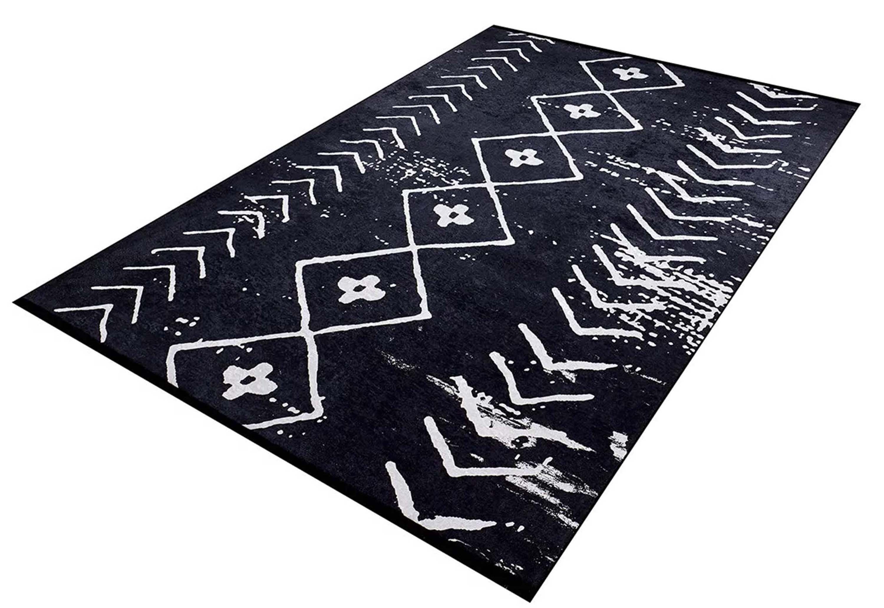 Zagra Moroccan White Black Rug