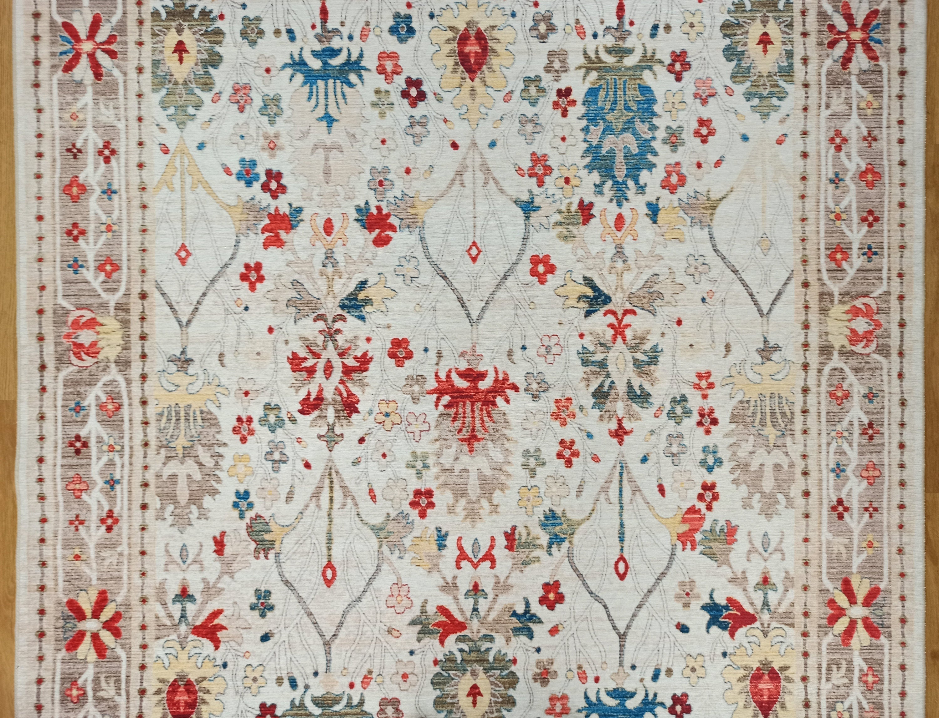 Zanan Rug Turkish Beige Ivory Vintage Colorful Pattern Rug