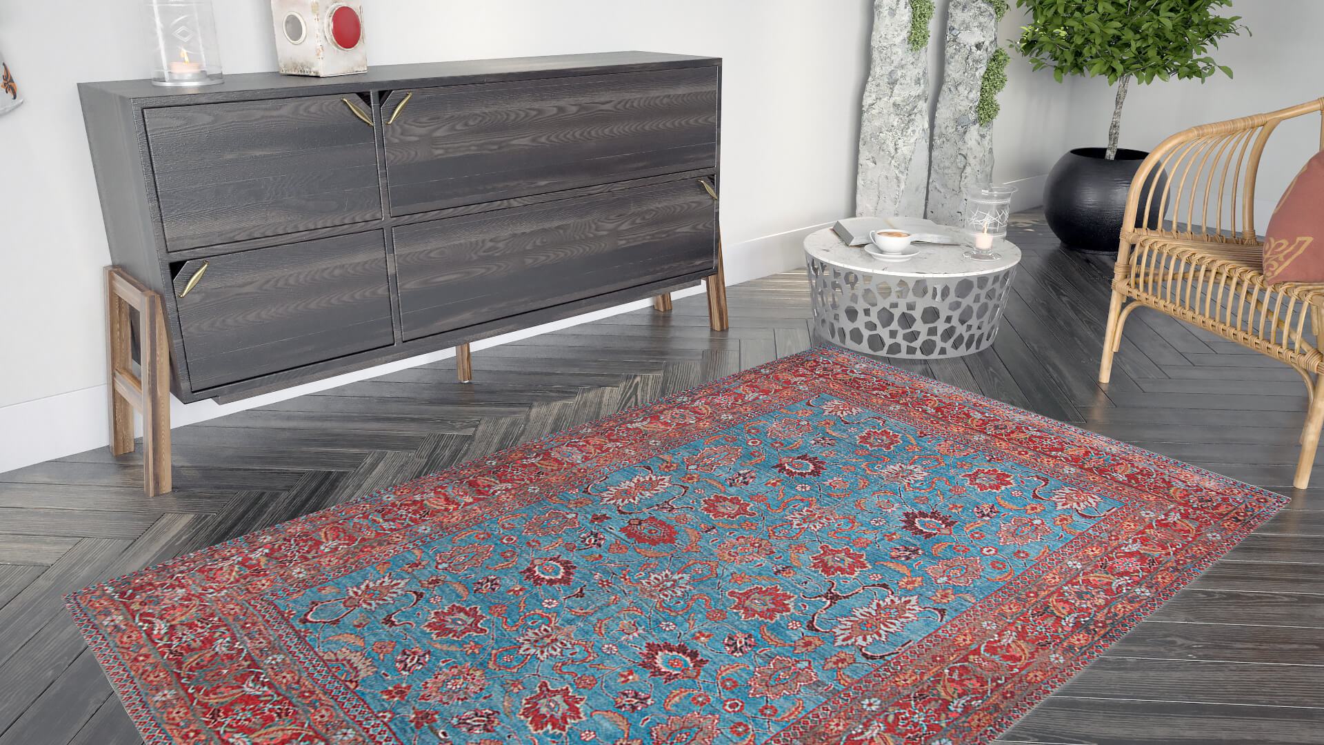 Zara Rug Persian Teal Red Rug Floral Rug