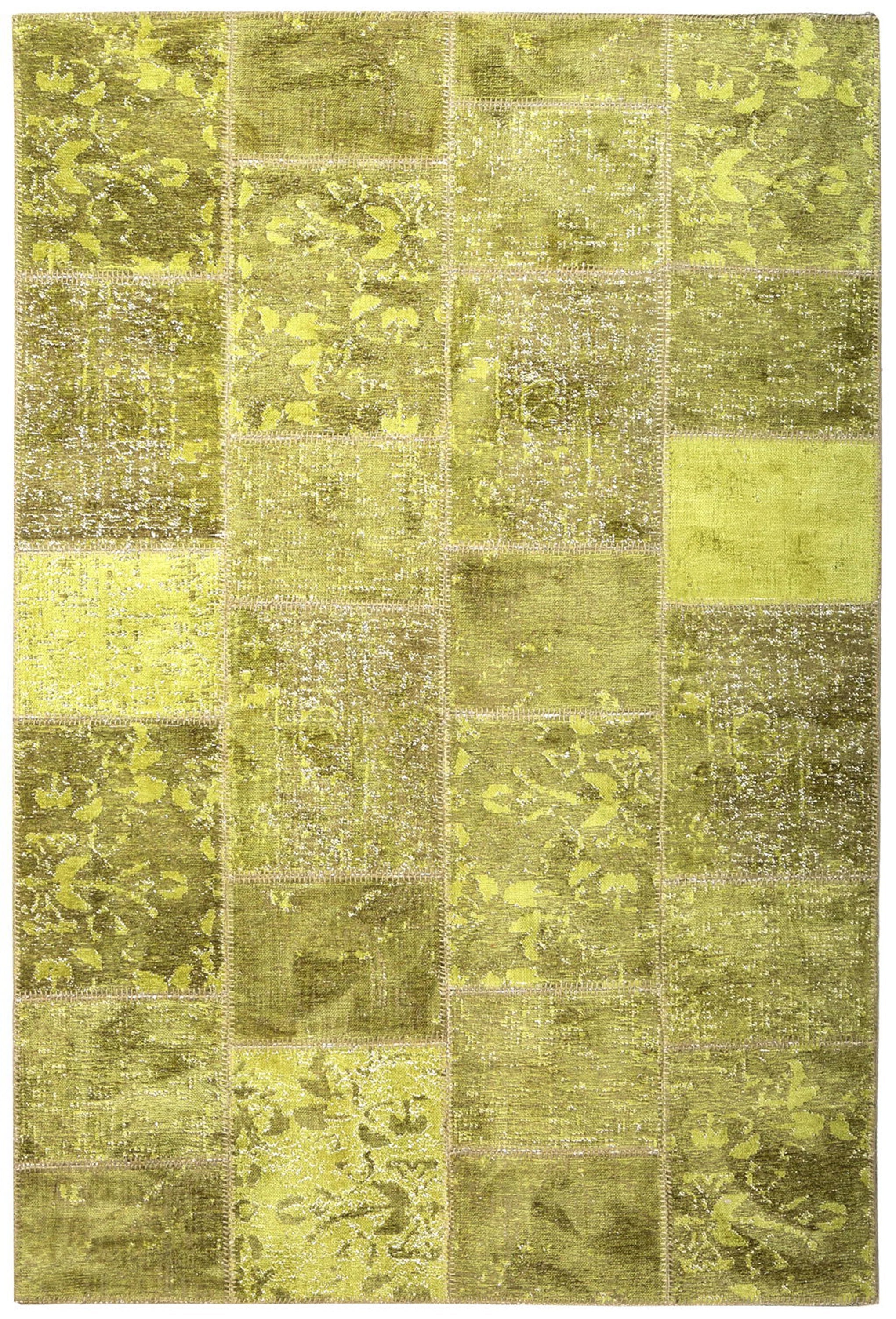Zayla Lime Distressed Patchwork Turkish Rug