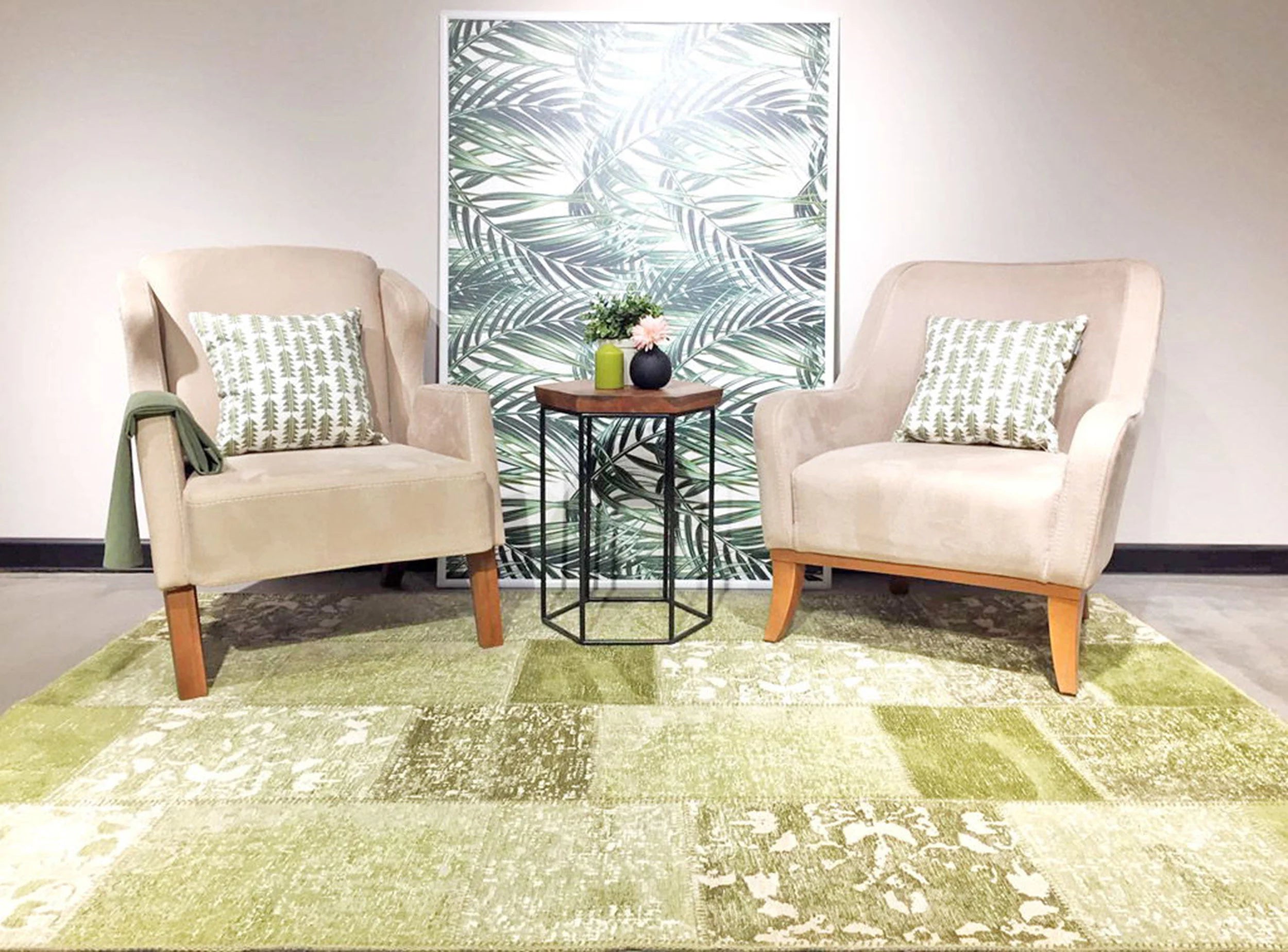 Zayla Lime Distressed Patchwork Turkish Rug