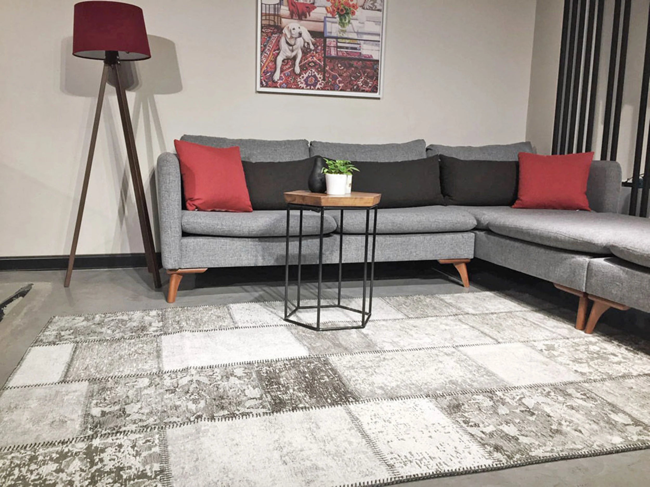 Zella Distressed Patchwork Turkish Light Gray Rug