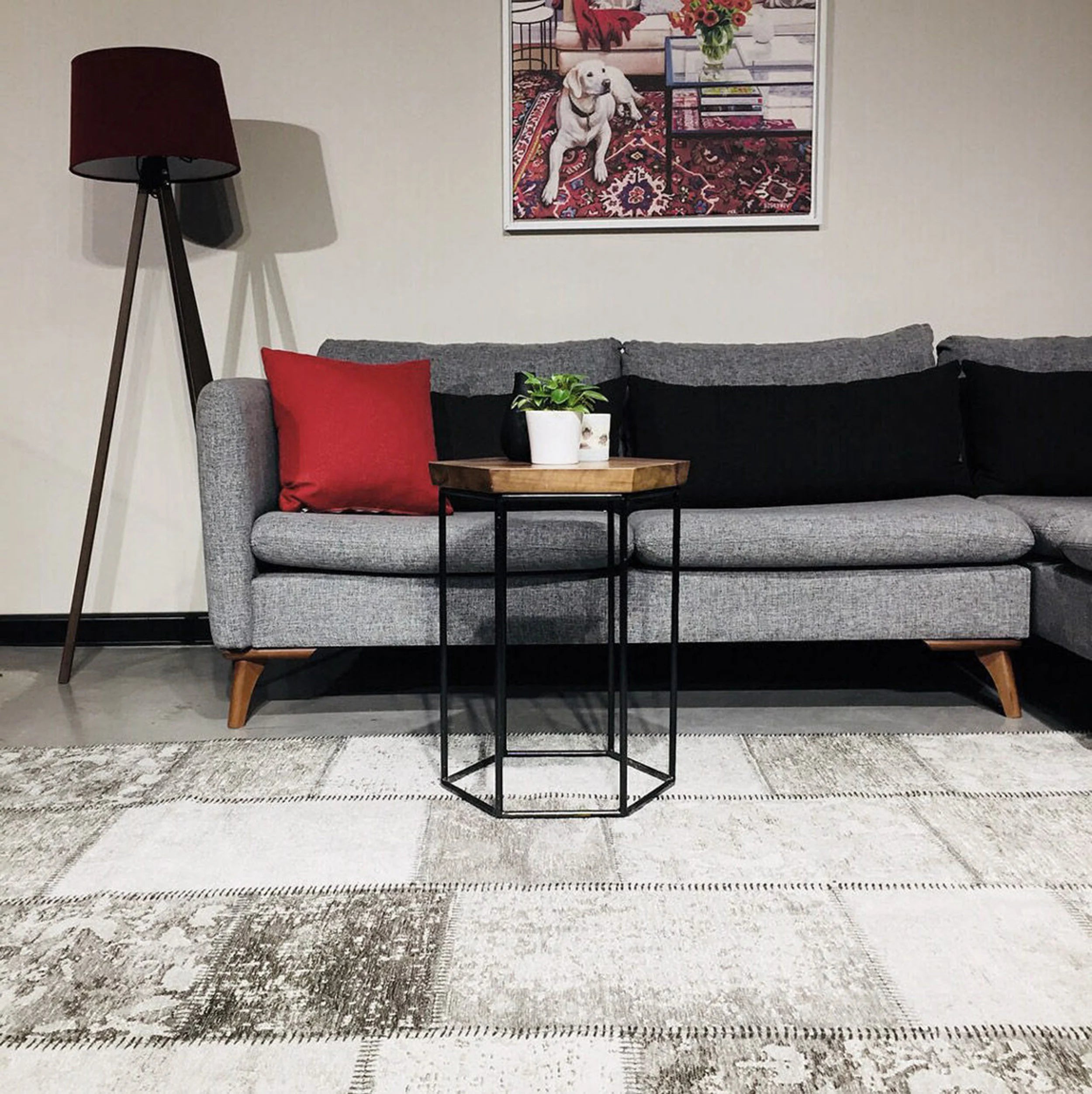 Zella Distressed Patchwork Turkish Light Gray Rug