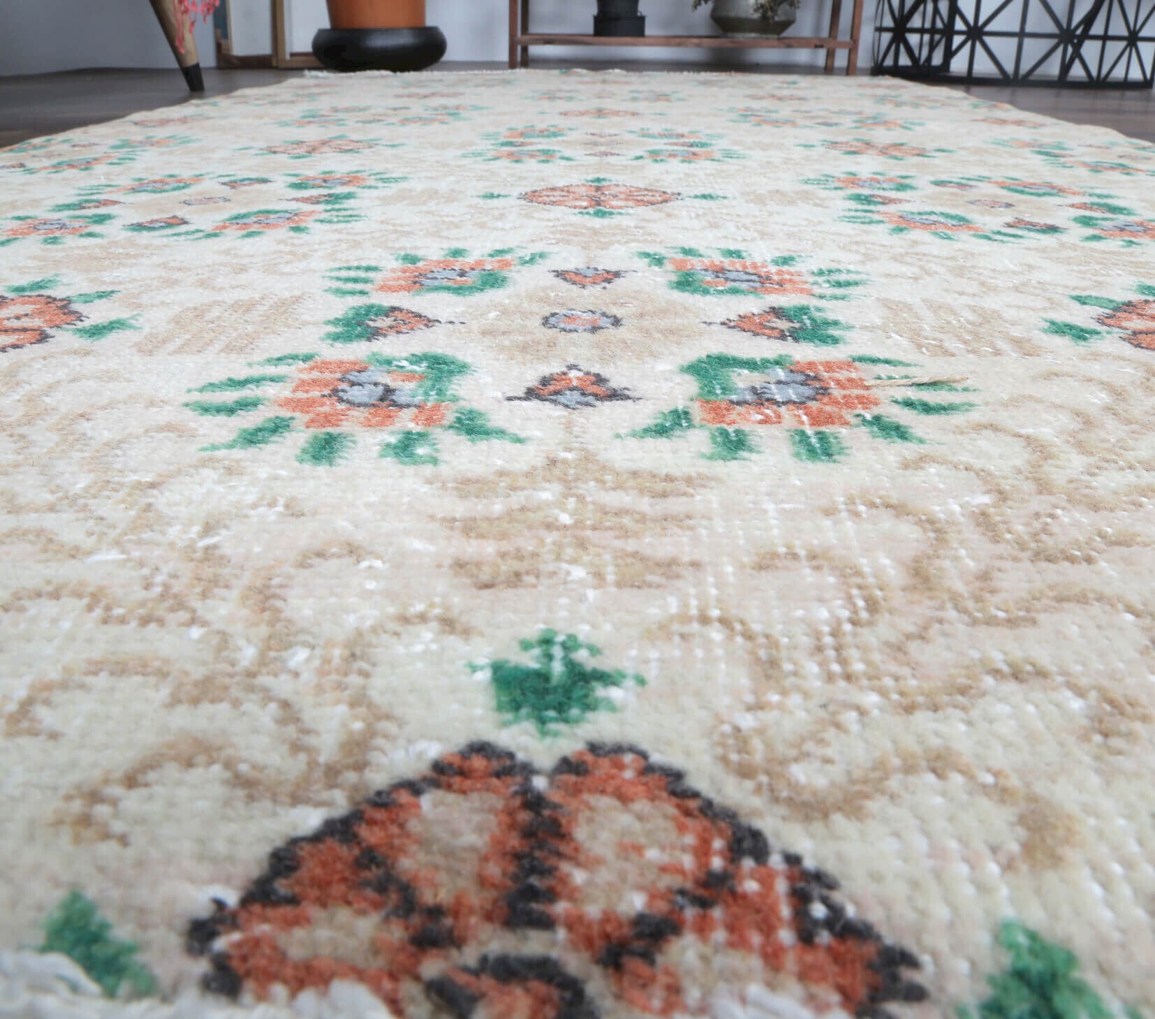 Alman - Neutral Floral Vintage Anatolian Rug