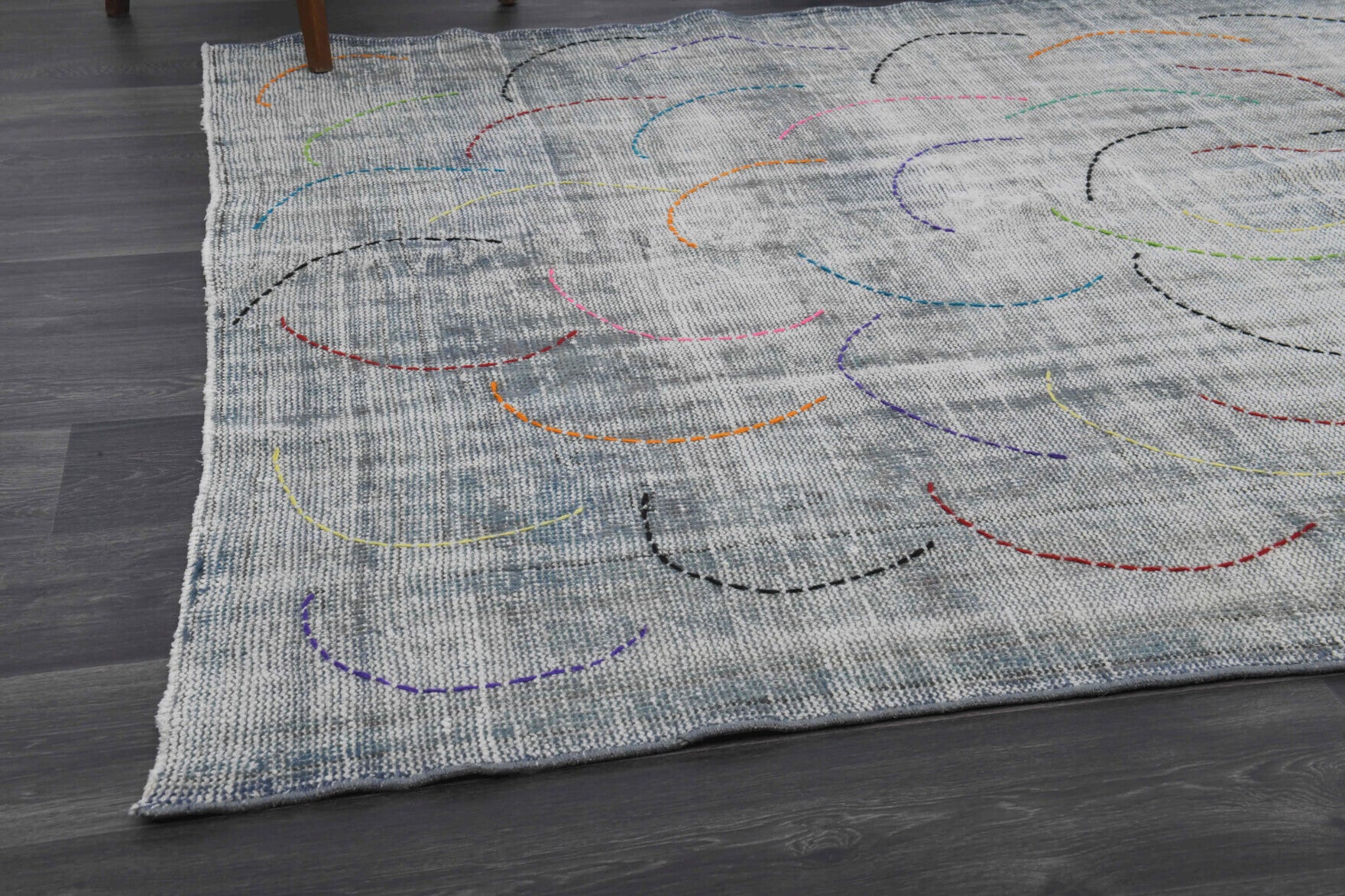 One-of-a-kind 1950s Anatolian antique washed vintage area rug in wool, 5'10" x 8'10"