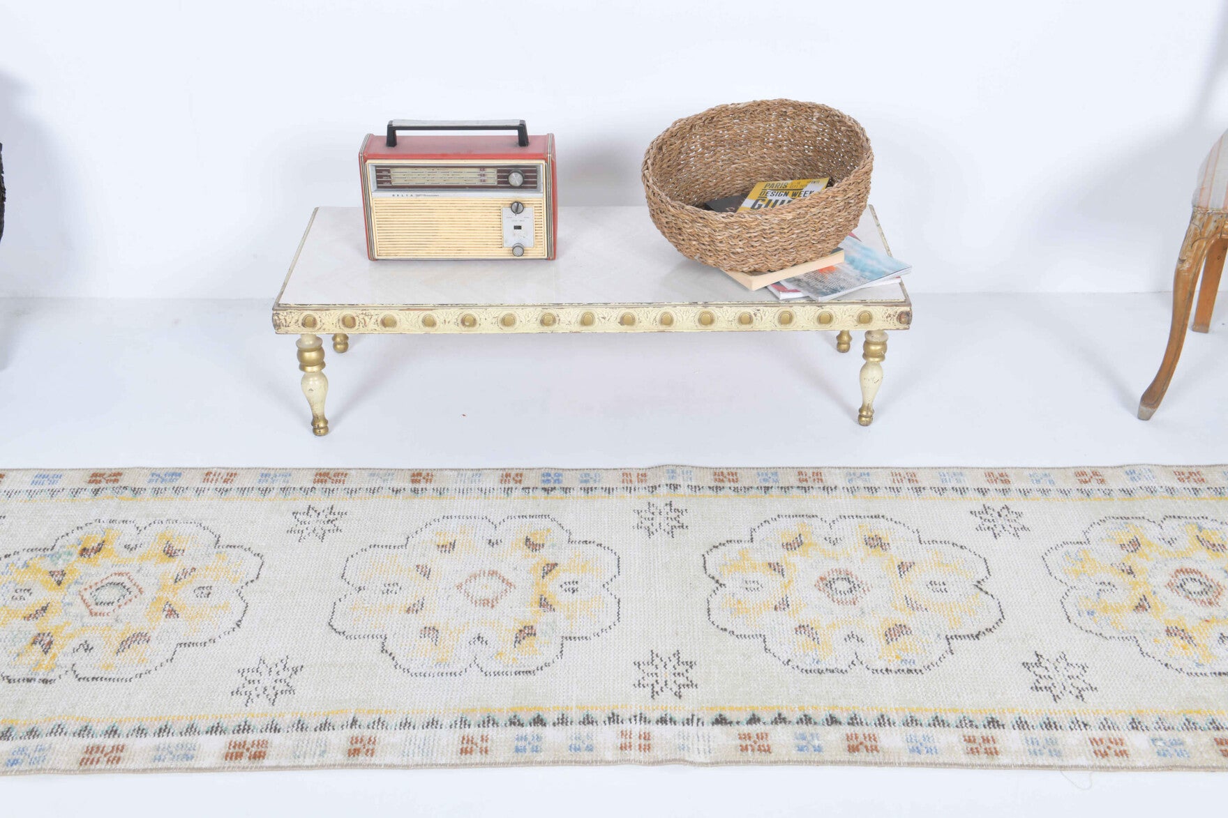 One-of-a-kind 1940s Anatolian antique washed vintage runner rug in wool, 2'4" x 11'1"