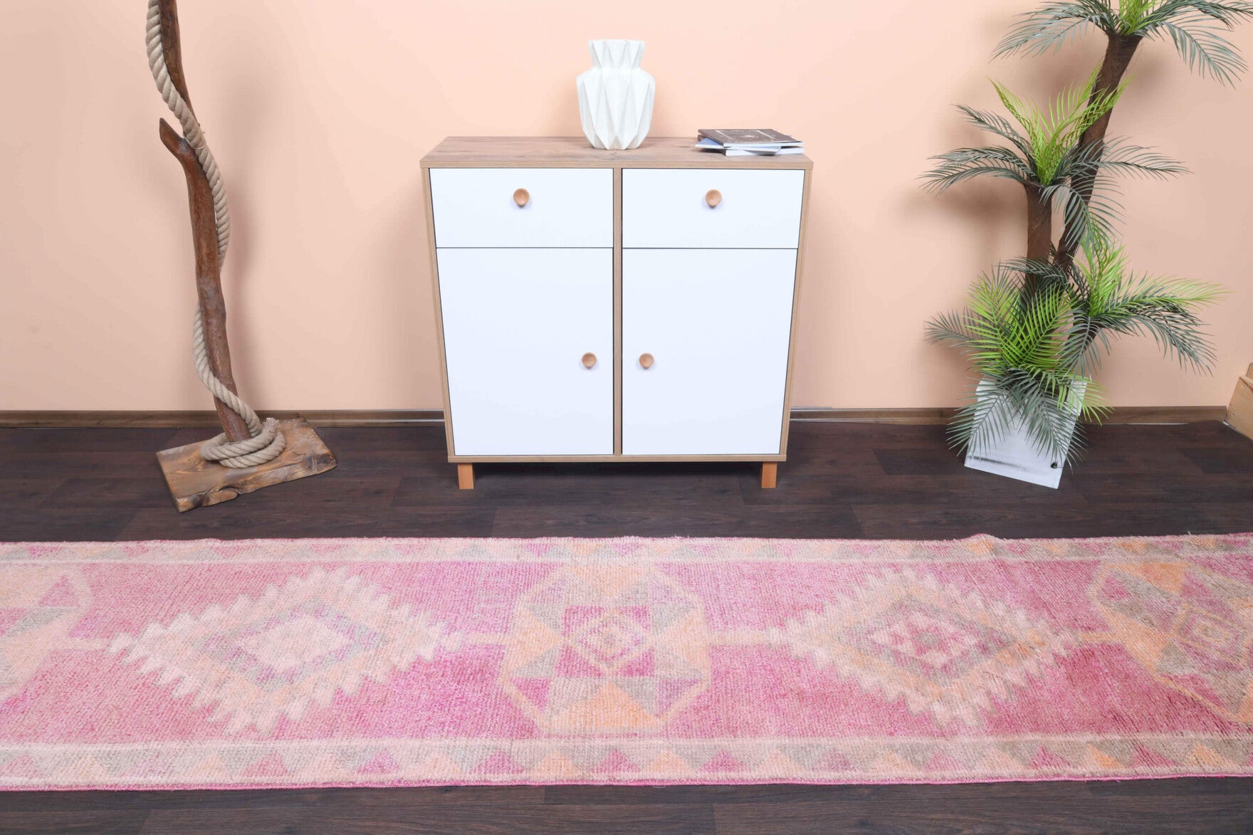 One-of-a-kind 1970s Anatolian antique washed vintage runner rug in wool, 2'7" x 12'