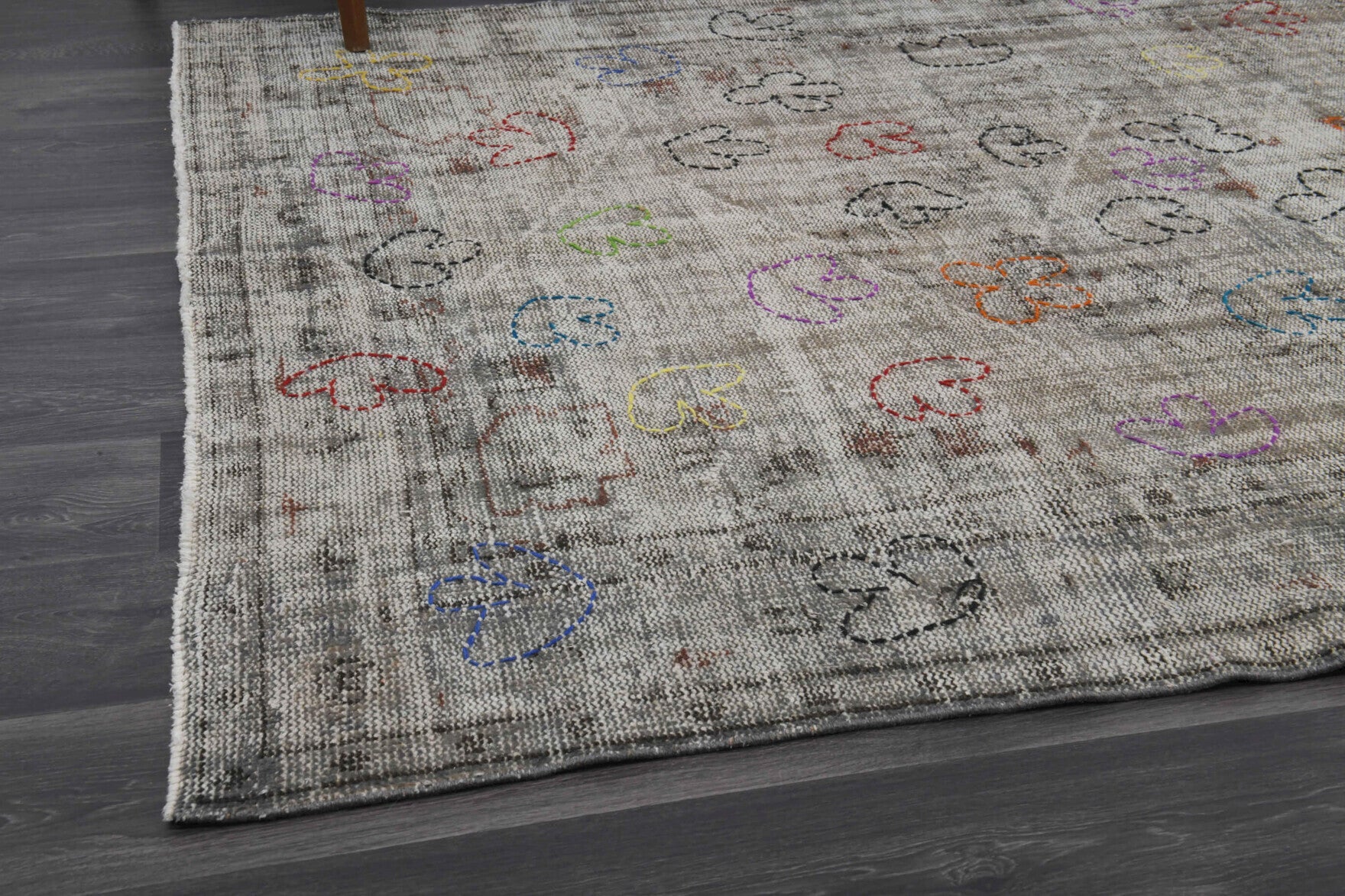 One-of-a-kind 1950s Anatolian antique washed vintage area rug in wool, 5'7" x 9'7"