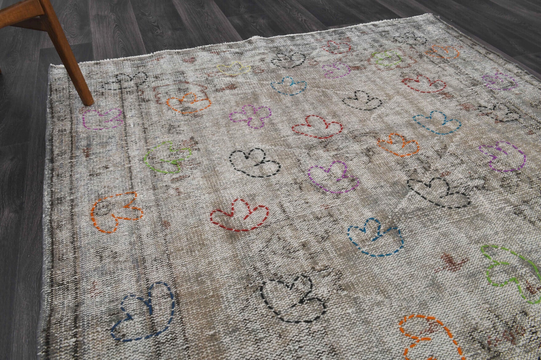 171x291 cm antique washed vintage Anatolian area rug – Papatyanur 1950s, low pile, wool