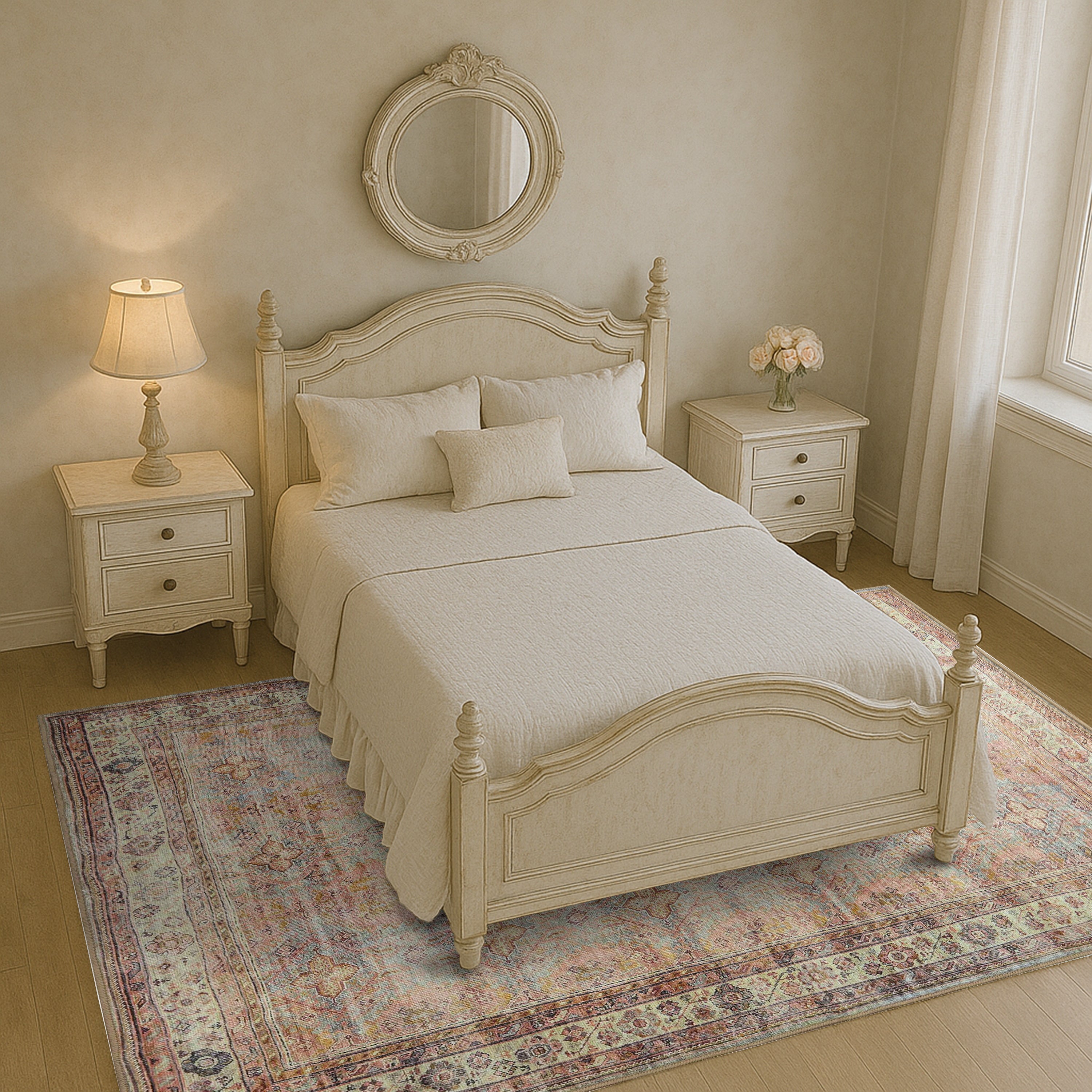 Brown Boho Oushak Vintage Style Washable Rug