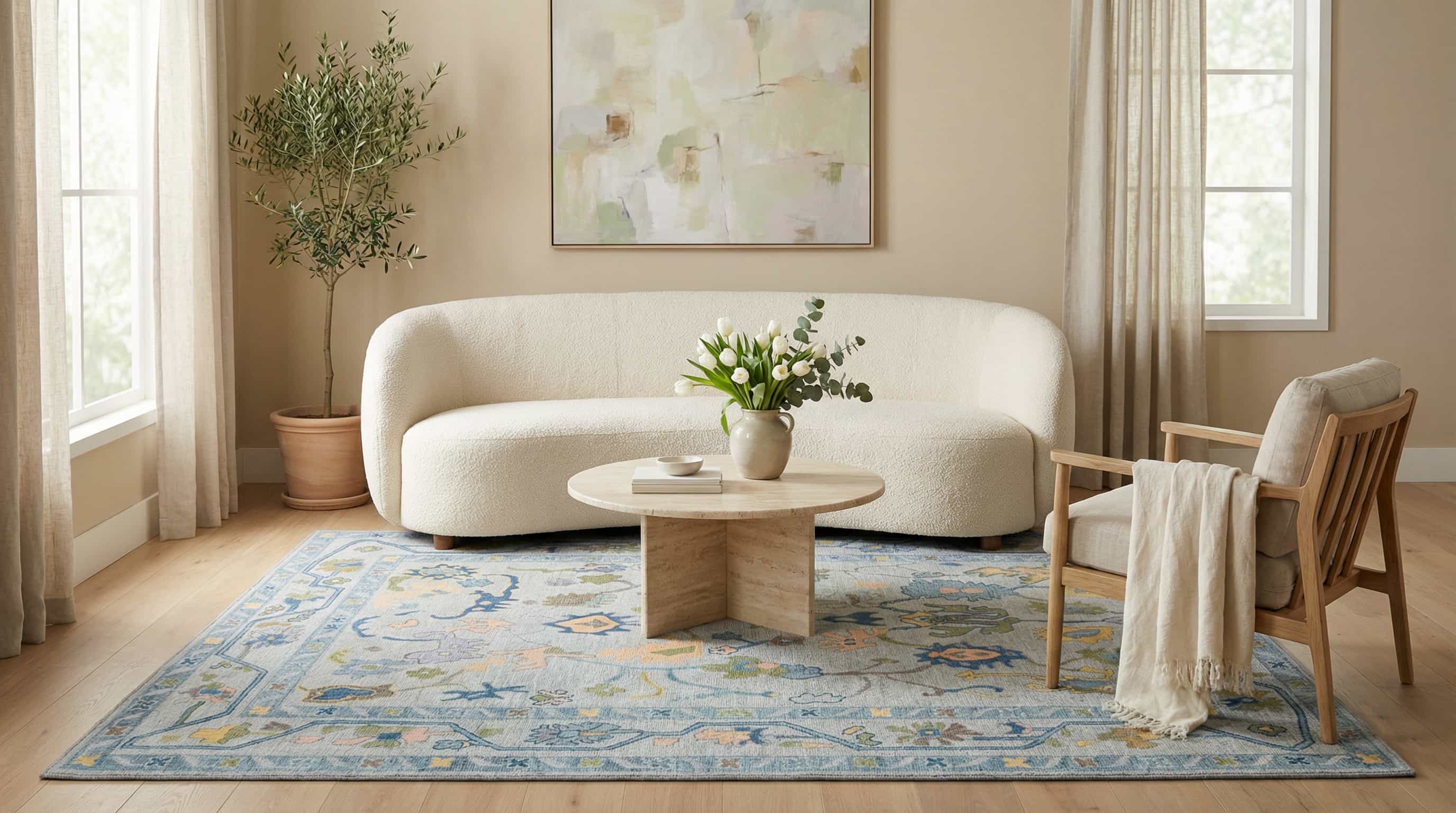 Blue Oushak Vintage Washable Rug - Fame Rugs