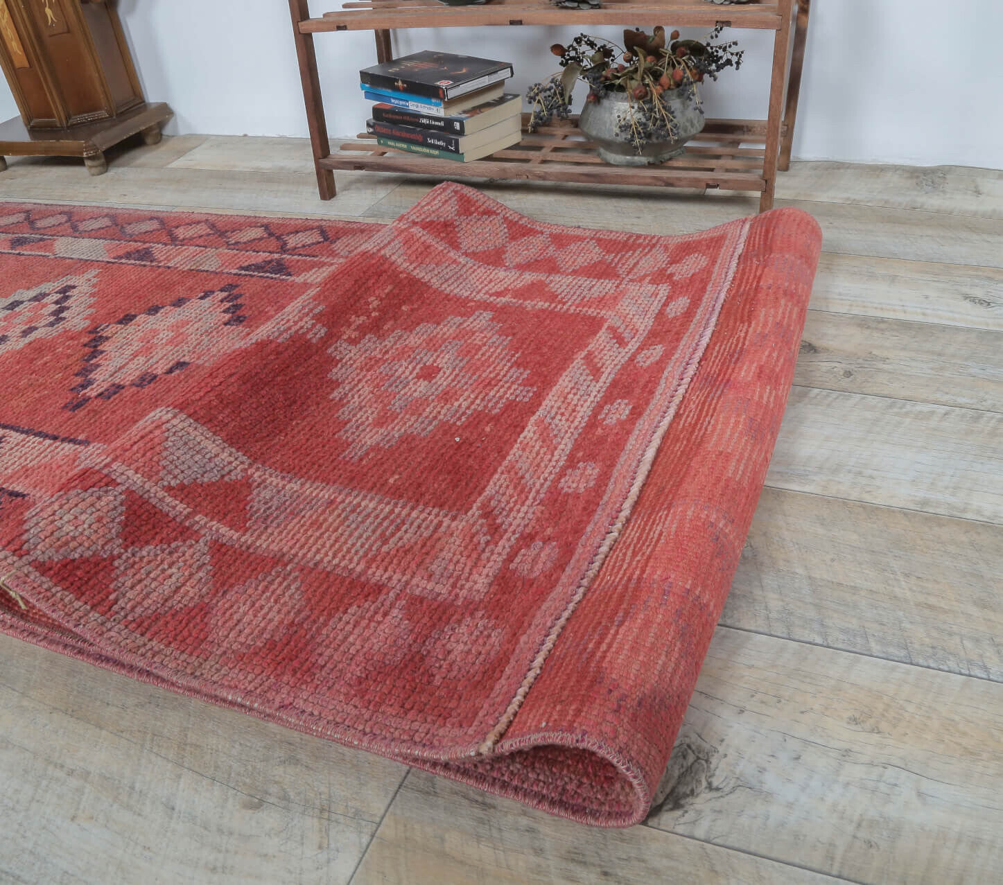 Bukuk - Red & Pink Diamond Vintage Anatolian Runner