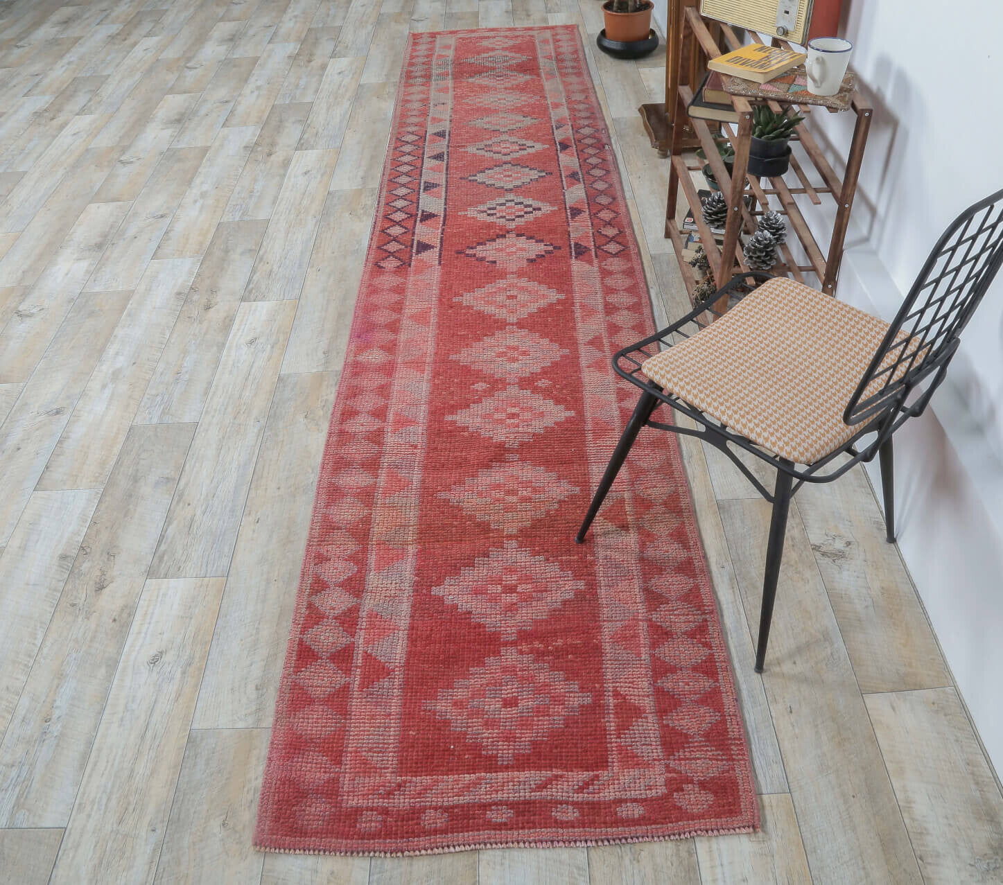 Bukuk - Red & Pink Diamond Vintage Anatolian Runner