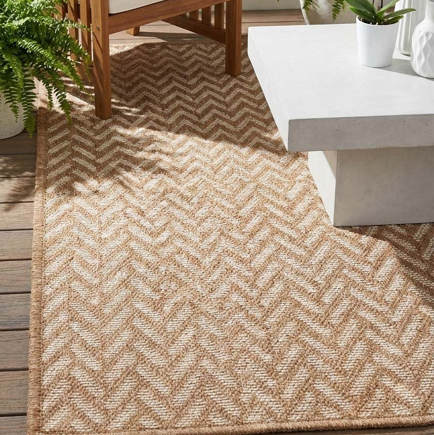 Earth Tone Herringbone Jute-Style Indoor/Outdoor Rug