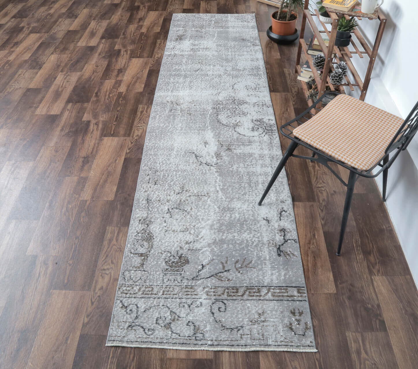 Eren - Gray Floral Vintage Oushak Runner