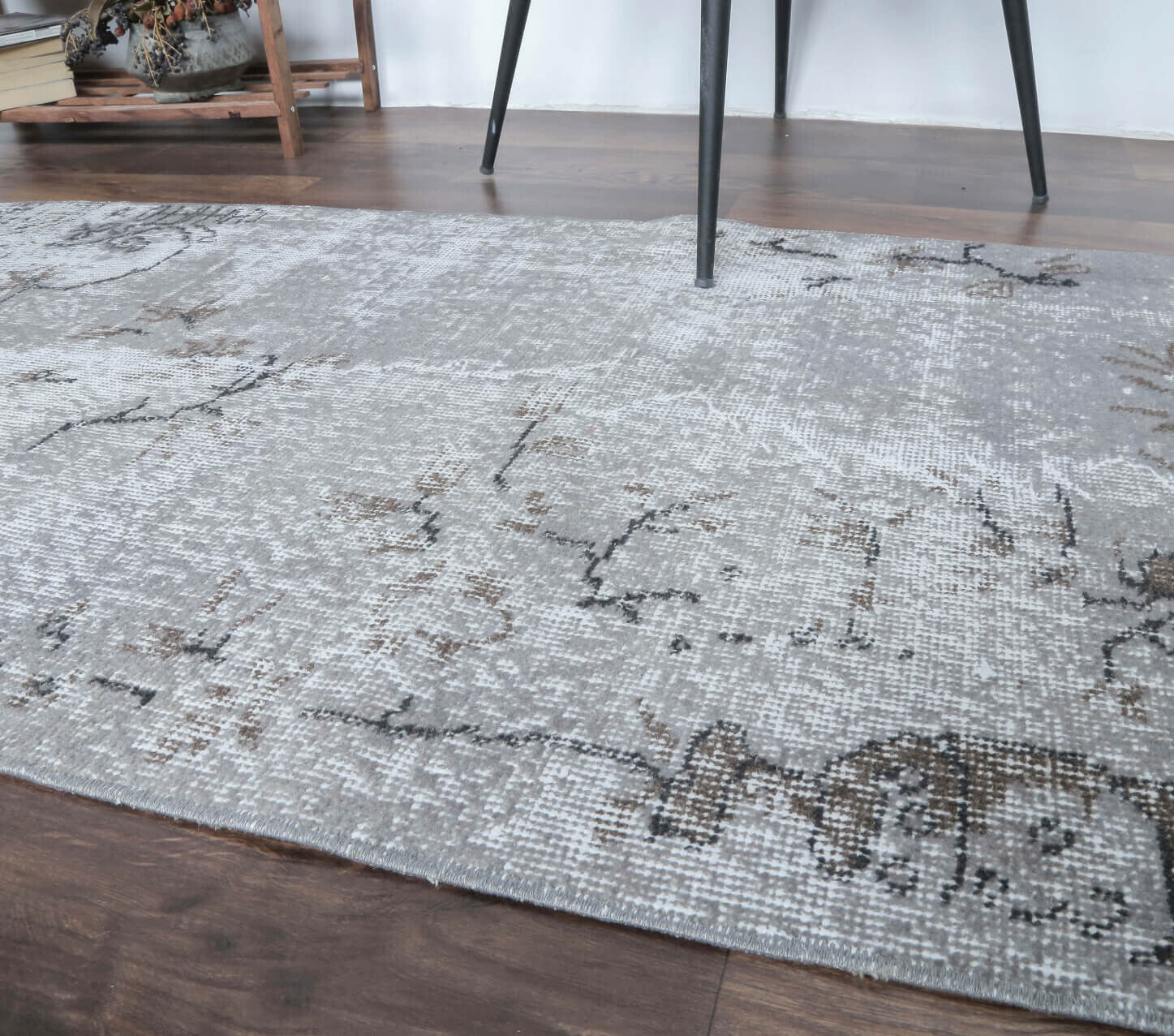 Eren - Gray Floral Vintage Oushak Runner