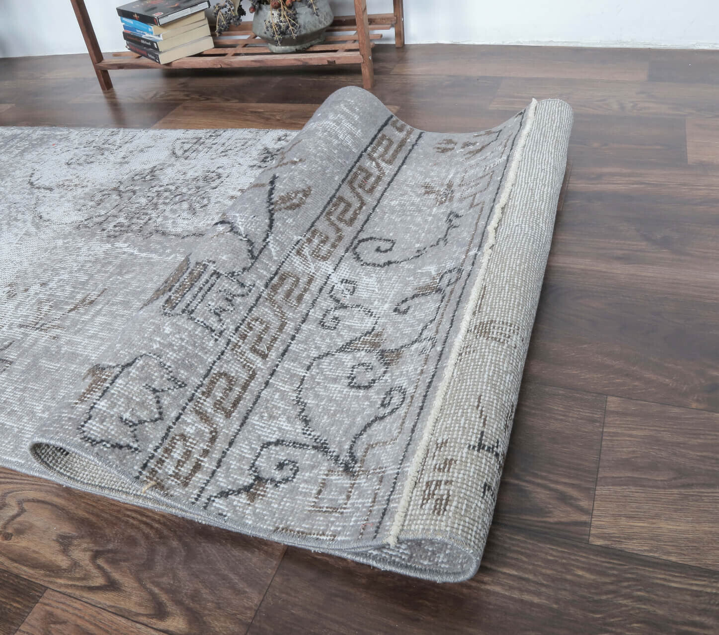 Eren - Gray Floral Vintage Oushak Runner