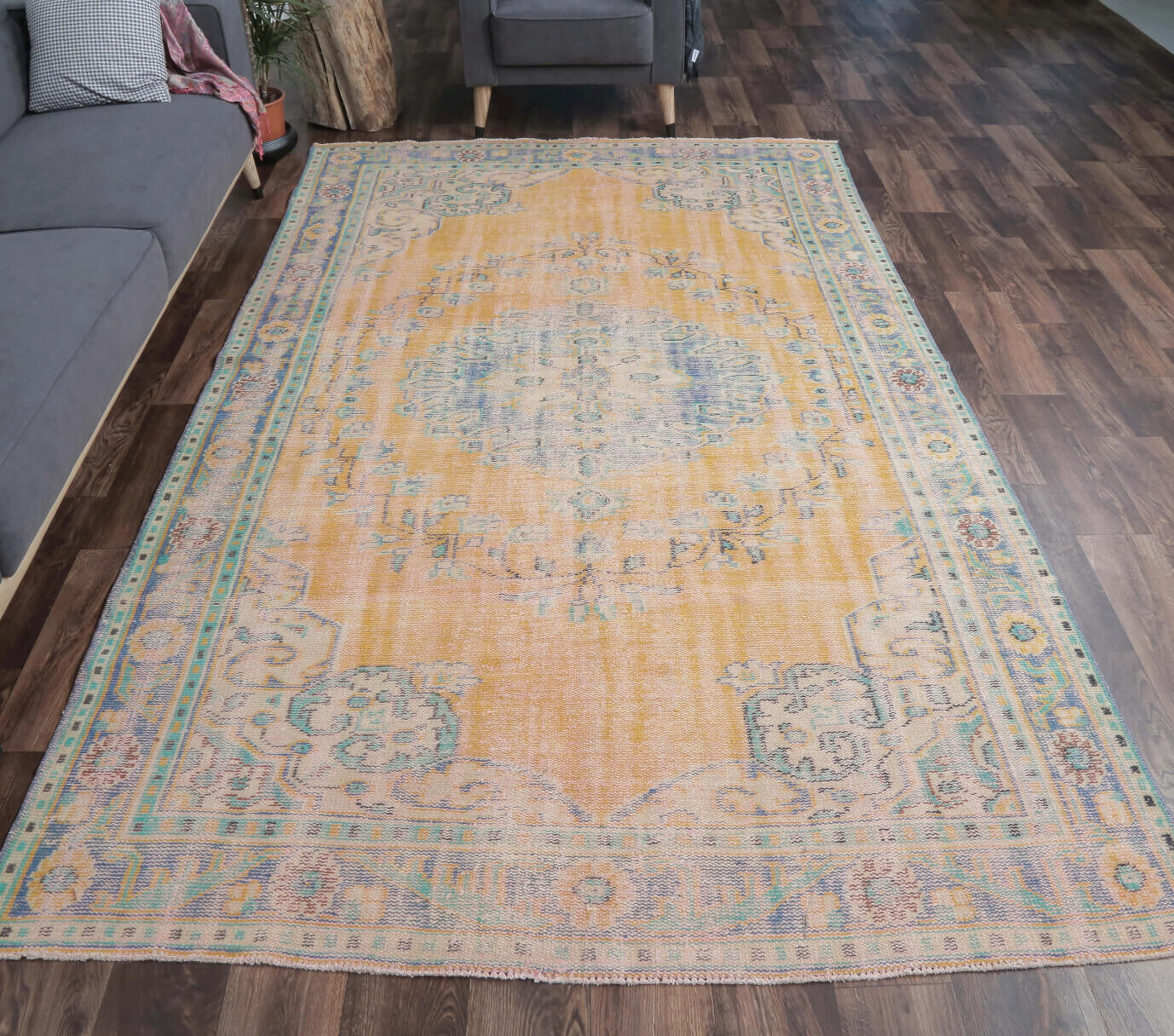 Erin - Faded Orange Vintage Area Anatolian Rug