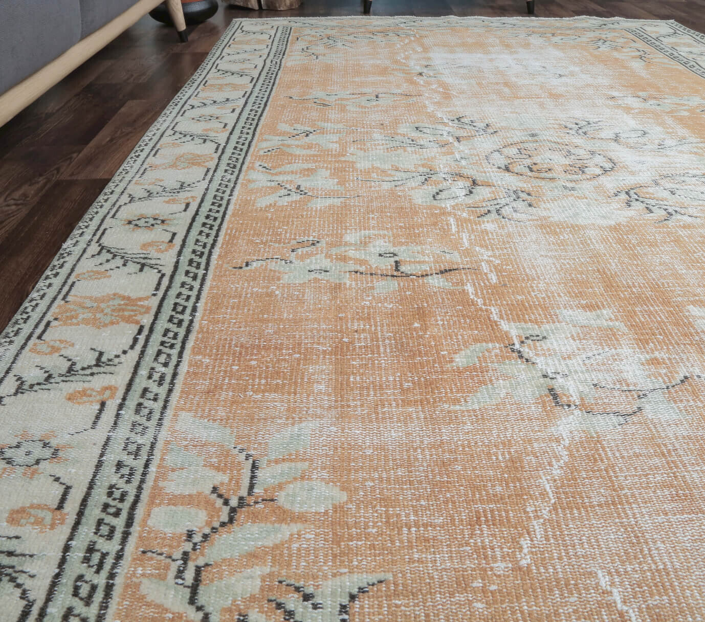 Etil - Faded Orange Boho Chic Vintage Anatolian Rug