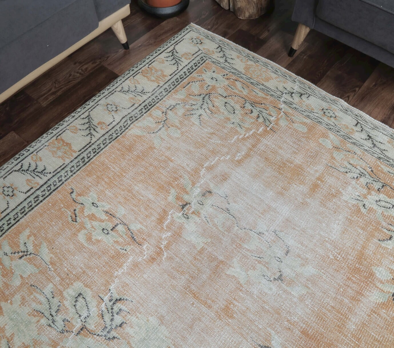 Etil - Faded Orange Boho Chic Vintage Anatolian Rug