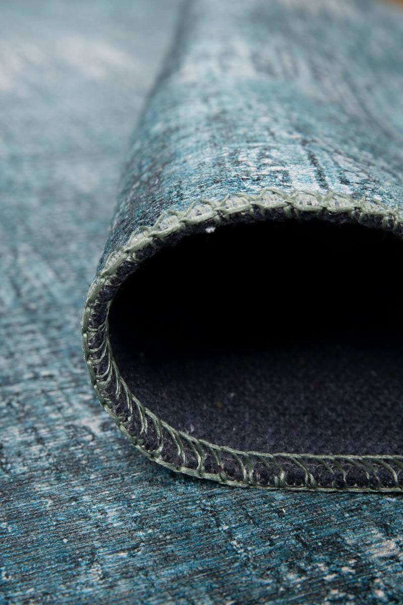 Claudine Teal Blue Eclectic Turkish Vintage Rug