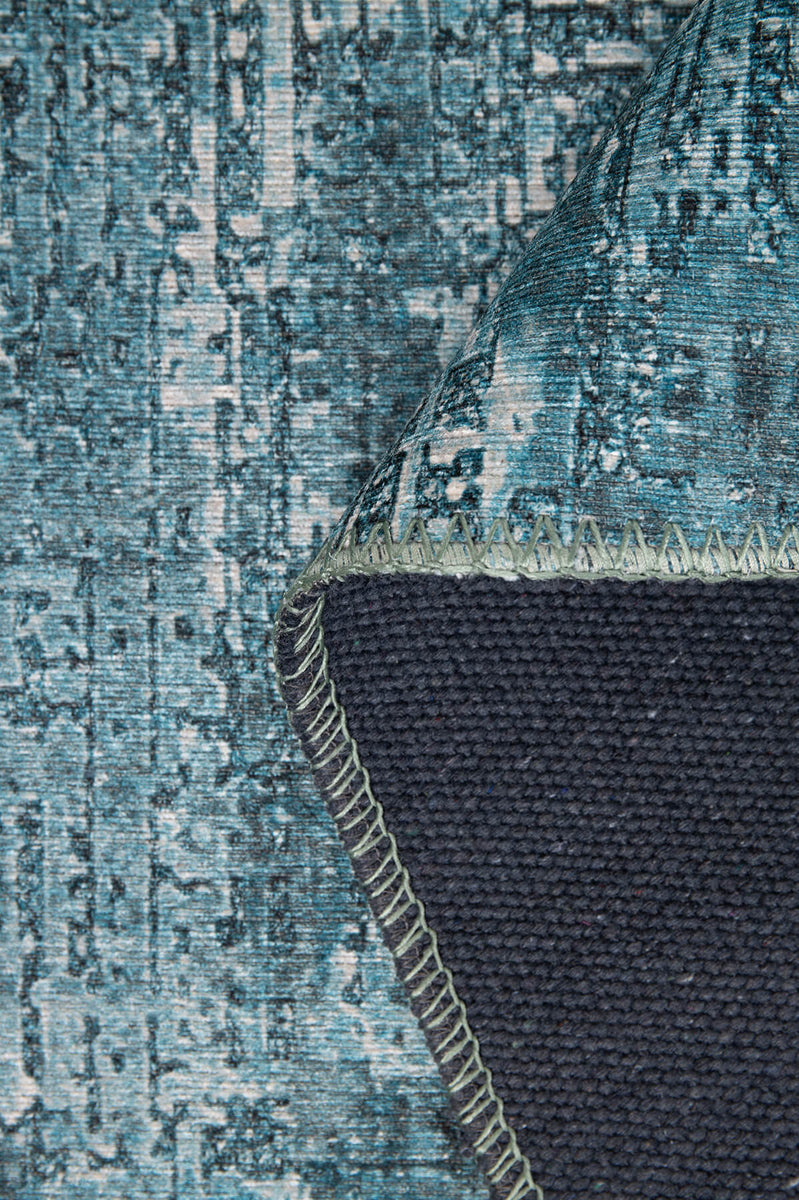 Claudine Teal Blue Eclectic Turkish Vintage Rug