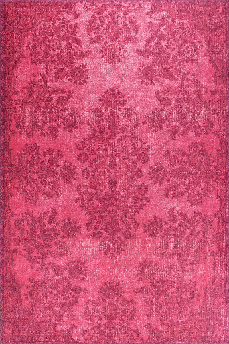 Folk Vintage Patterned Oriental Flowers Pink Rug