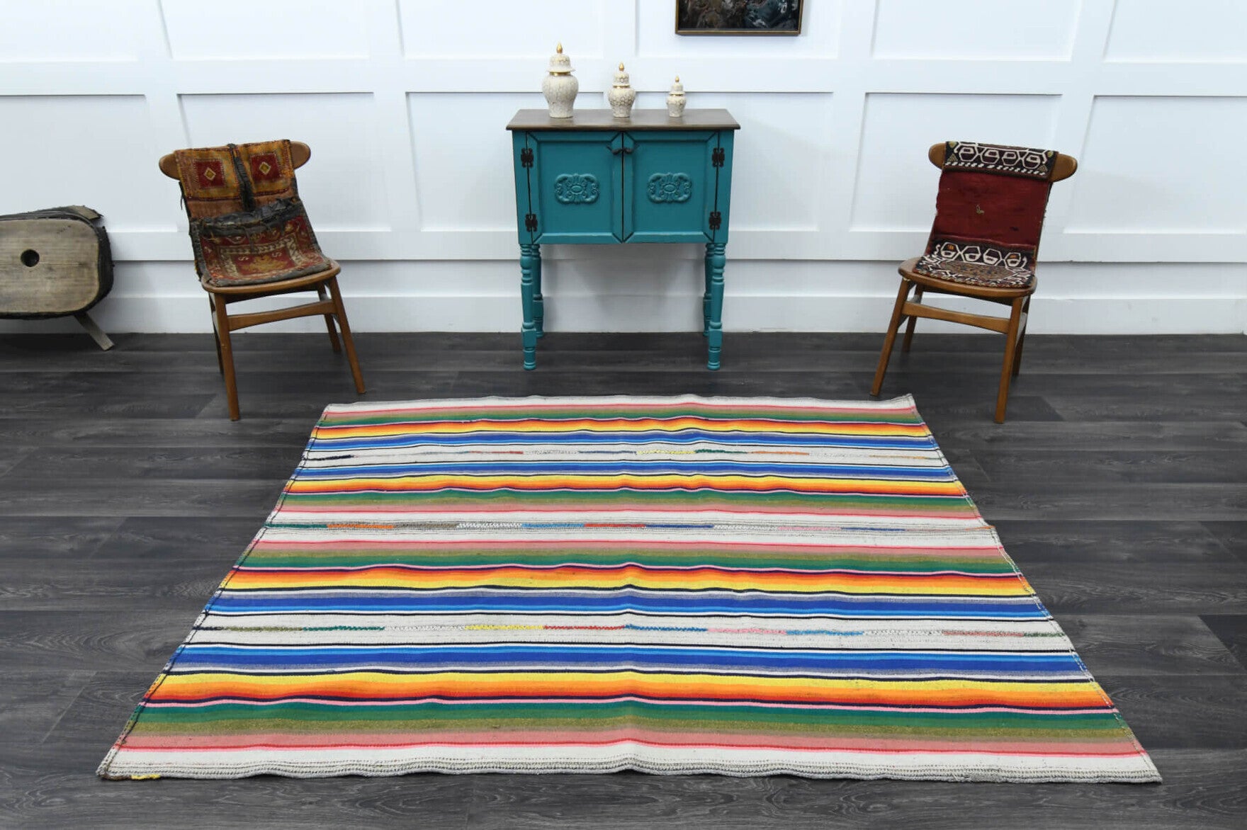 One-of-a-kind 1970s Anatolian vintage kilim rug in wool, 5'4" x 6'8"