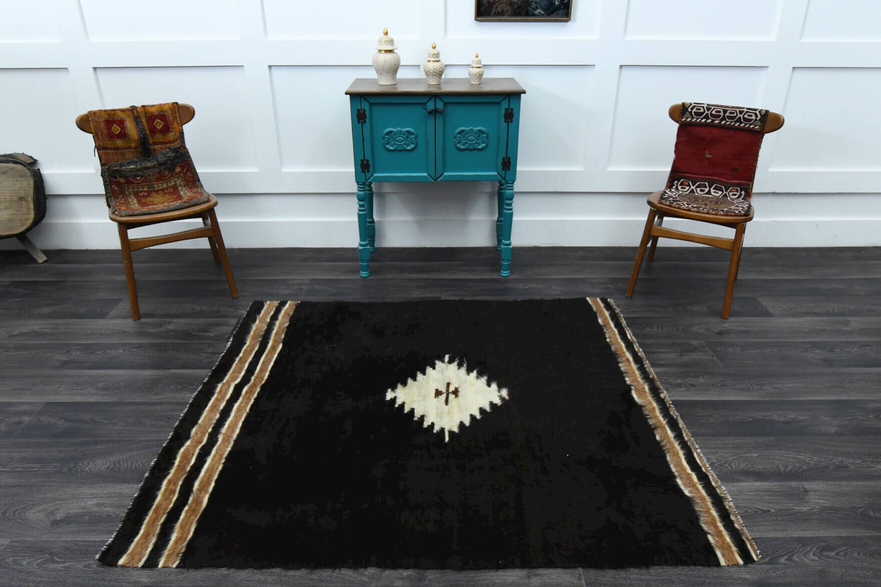 One-of-a-kind 1960s Anatolian vintage kilim rug in wool, 4'9" x 5'6"