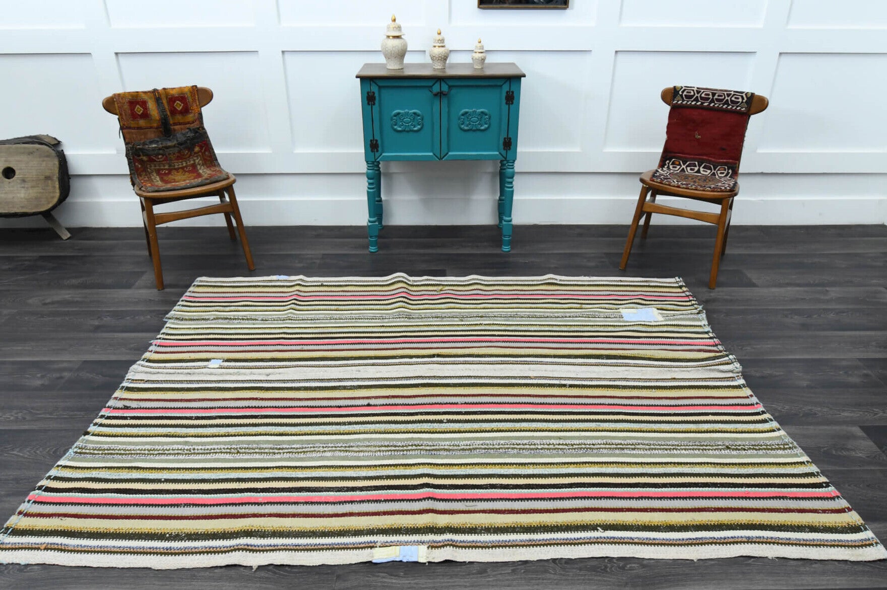 One-of-a-kind 1960s Anatolian vintage kilim rug in wool, 5'4" x 7'8"