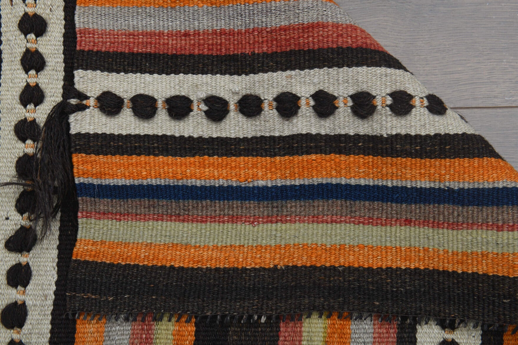 Tuncgul kilim: 1960s handwoven flatweave Anatolian kilim with oriental motifs