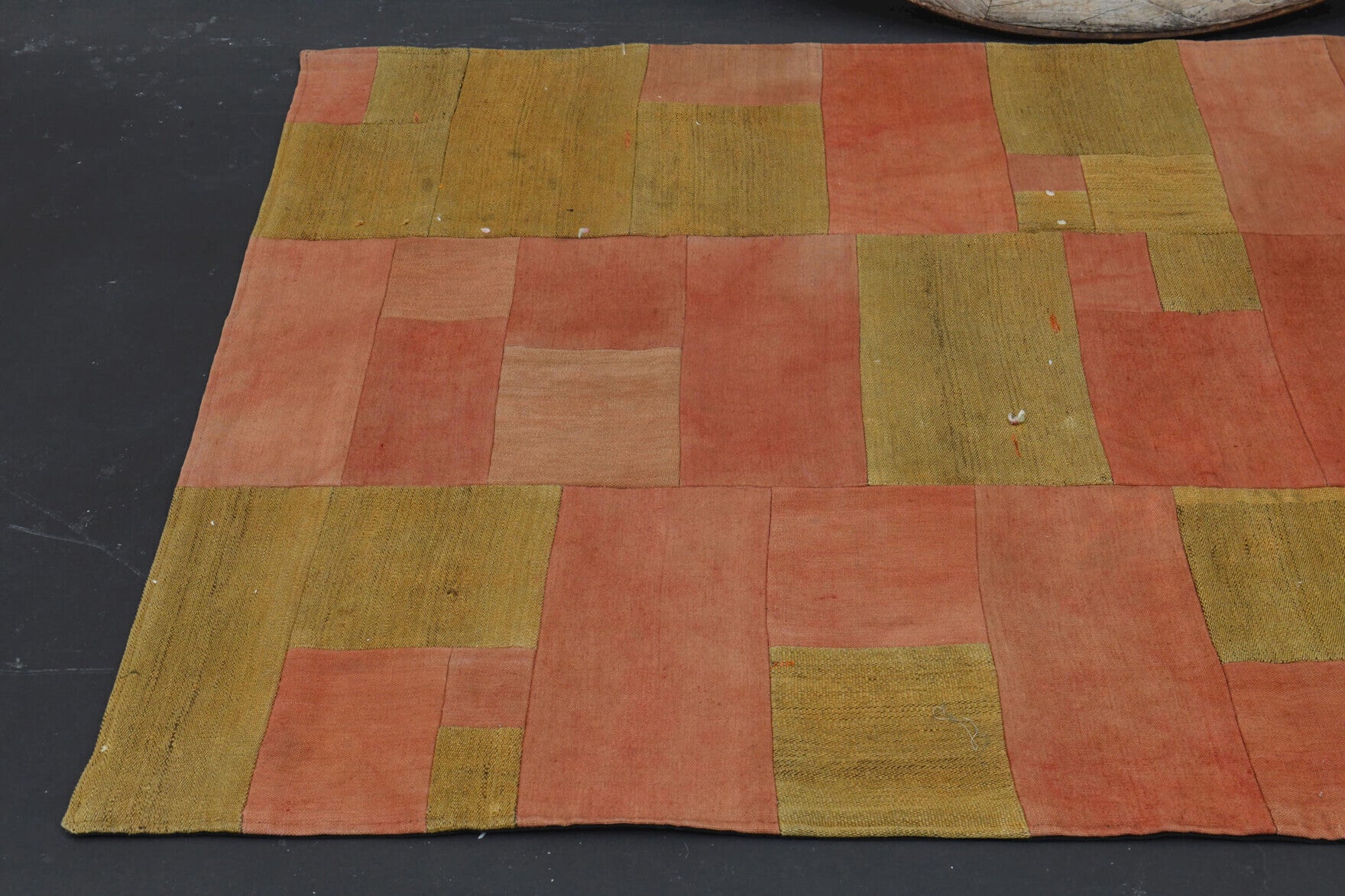 Tsitsino rug: 1960s handmade Anatolian rug with oriental motifs and fabric backing