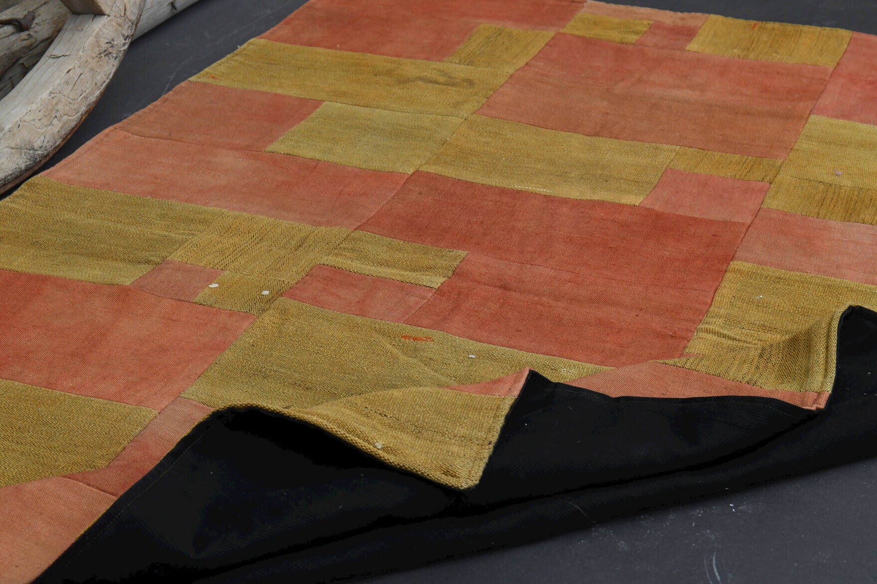 Hand-crafted Anatolian vintage patchwork rug Tsitsino in wool, 1960s