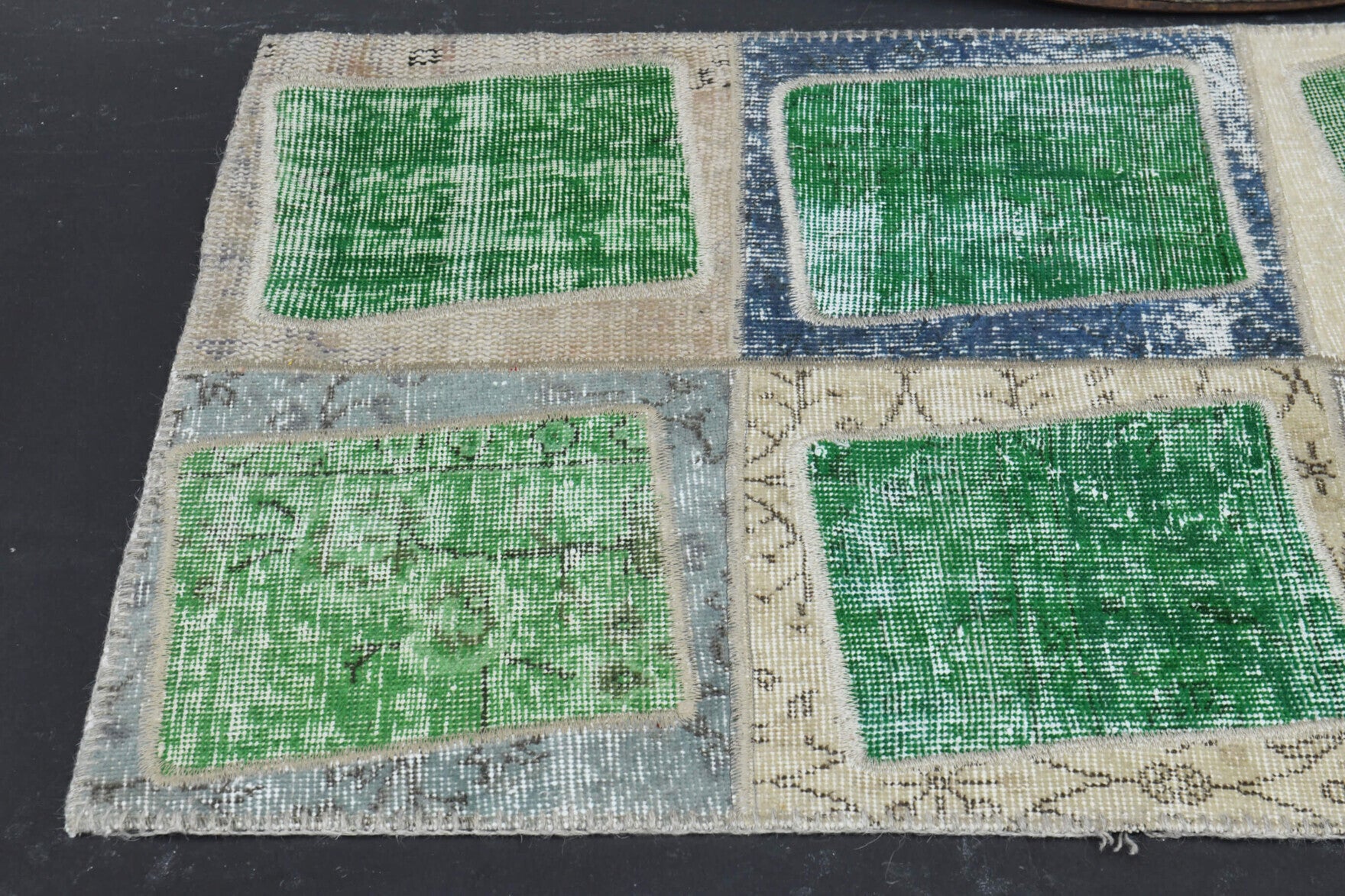 One-of-a-kind 1960s Anatolian vintage patchwork area rug in wool, 2'7" x 4'11"
