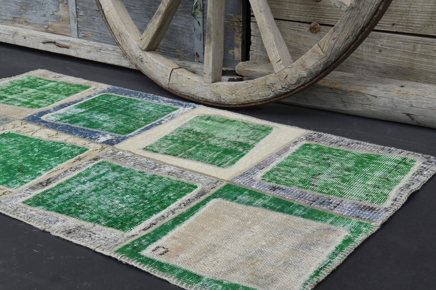 Authentic Anatolian vintage patchwork area rug (1960s) with oriental design – one-of-a-kind at Fame Rugs
