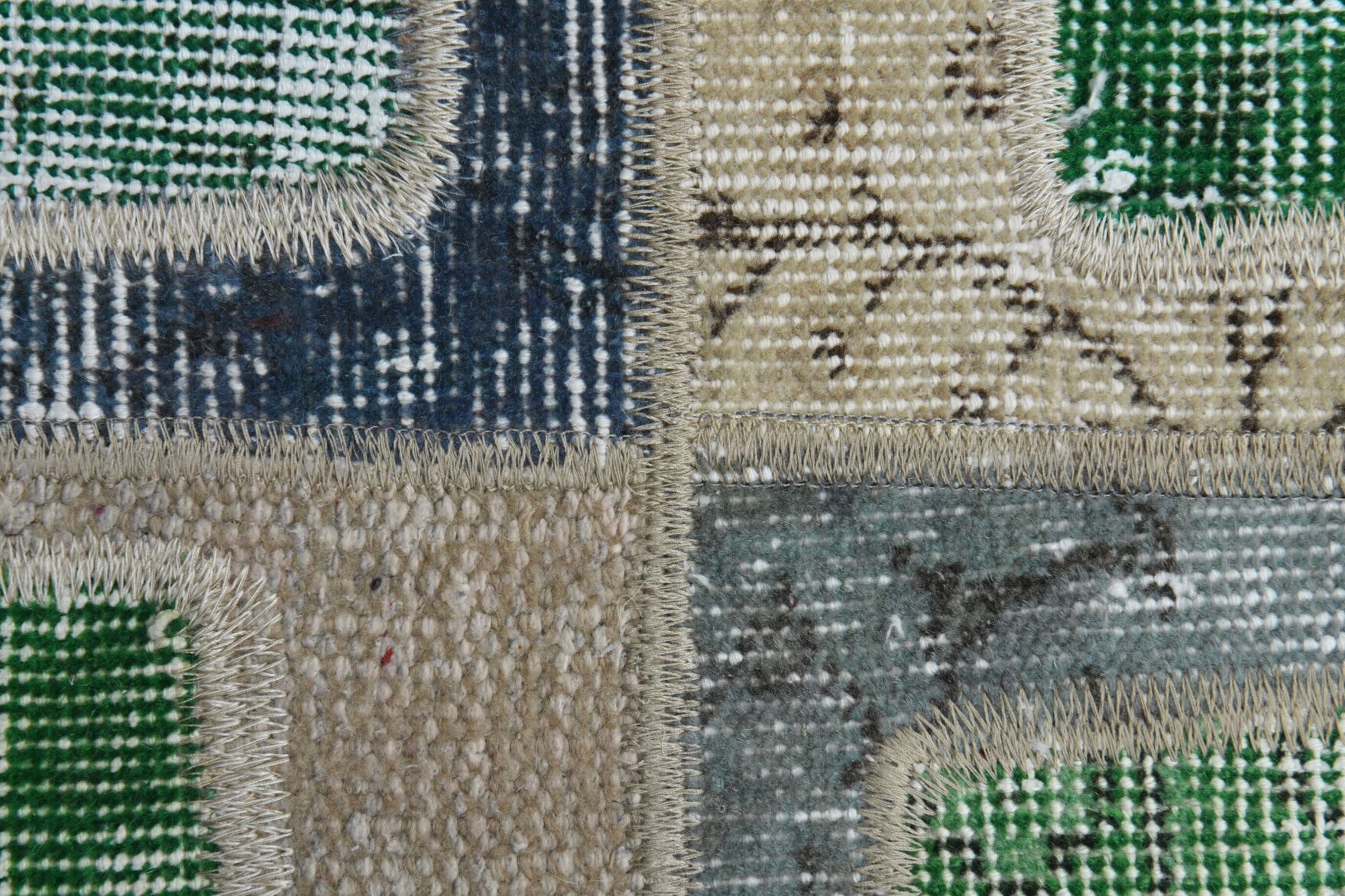 Hand-crafted Anatolian vintage patchwork rug Topraktac Boxes in wool, 1960s