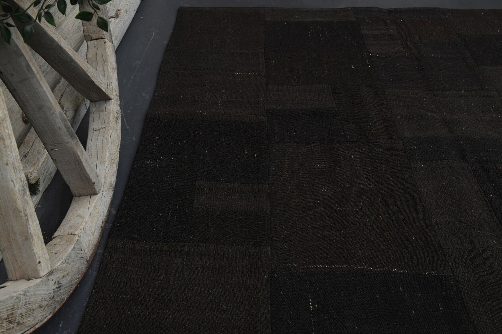 Handmade wool rug from Anatolia, Turkey – Dark Black Patchwork Vintage Area Rug 5'5" x 8'