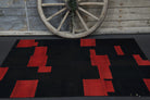 Black & Red Patchwork Rug - Handmade Vintage Area Rug